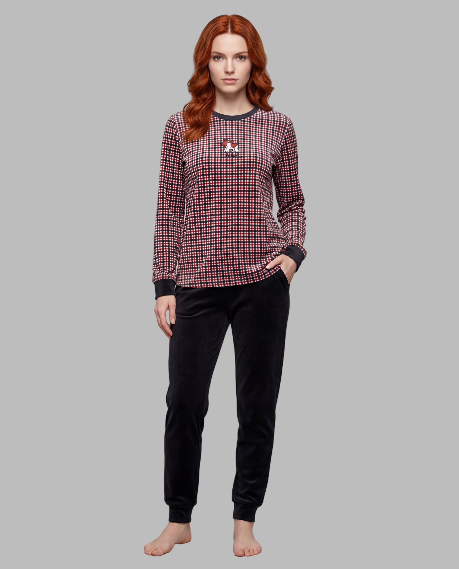 Pijama mujer terciopelo estampado - Señoretta - Gris Gris-1