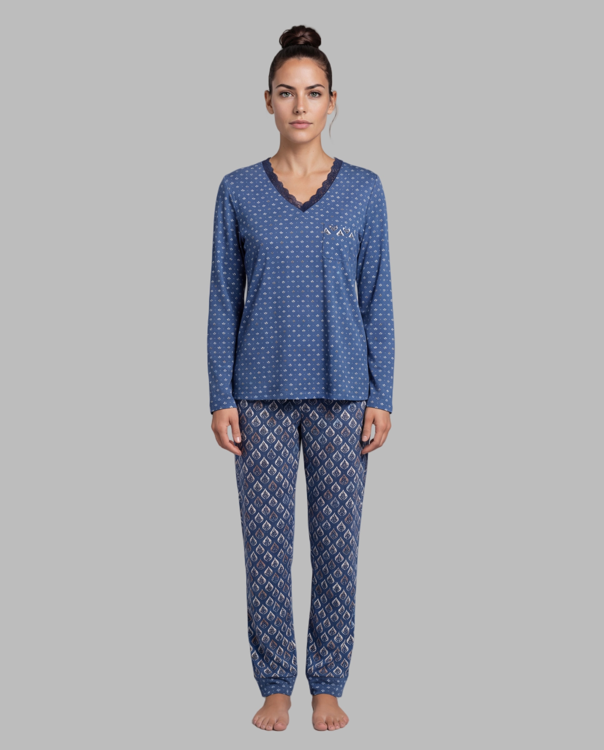 Pijama de mujer cuello pico - Egatex - Azul Azul-1