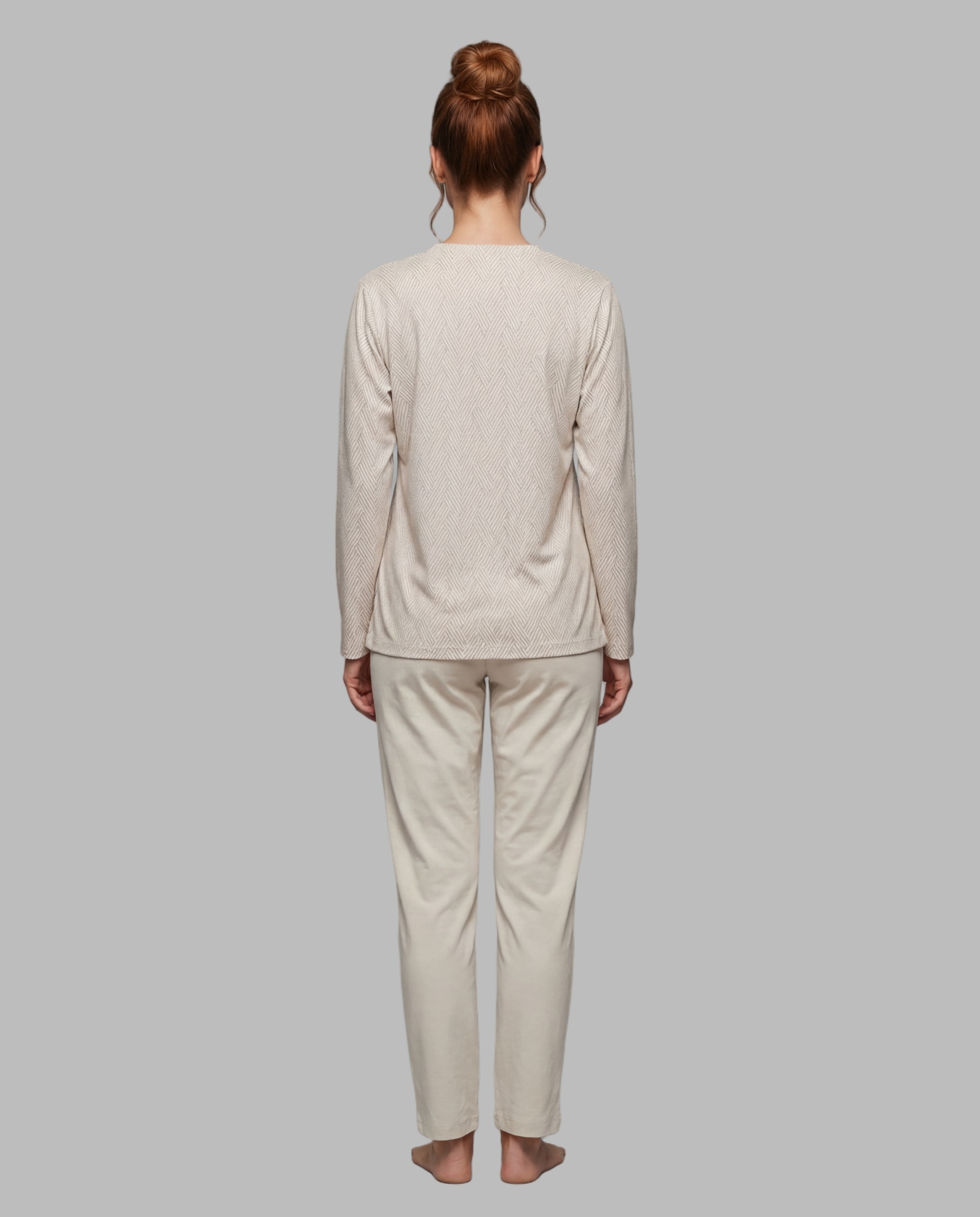 Pijama mujer manga larga - Egatex - Beige Beige-2