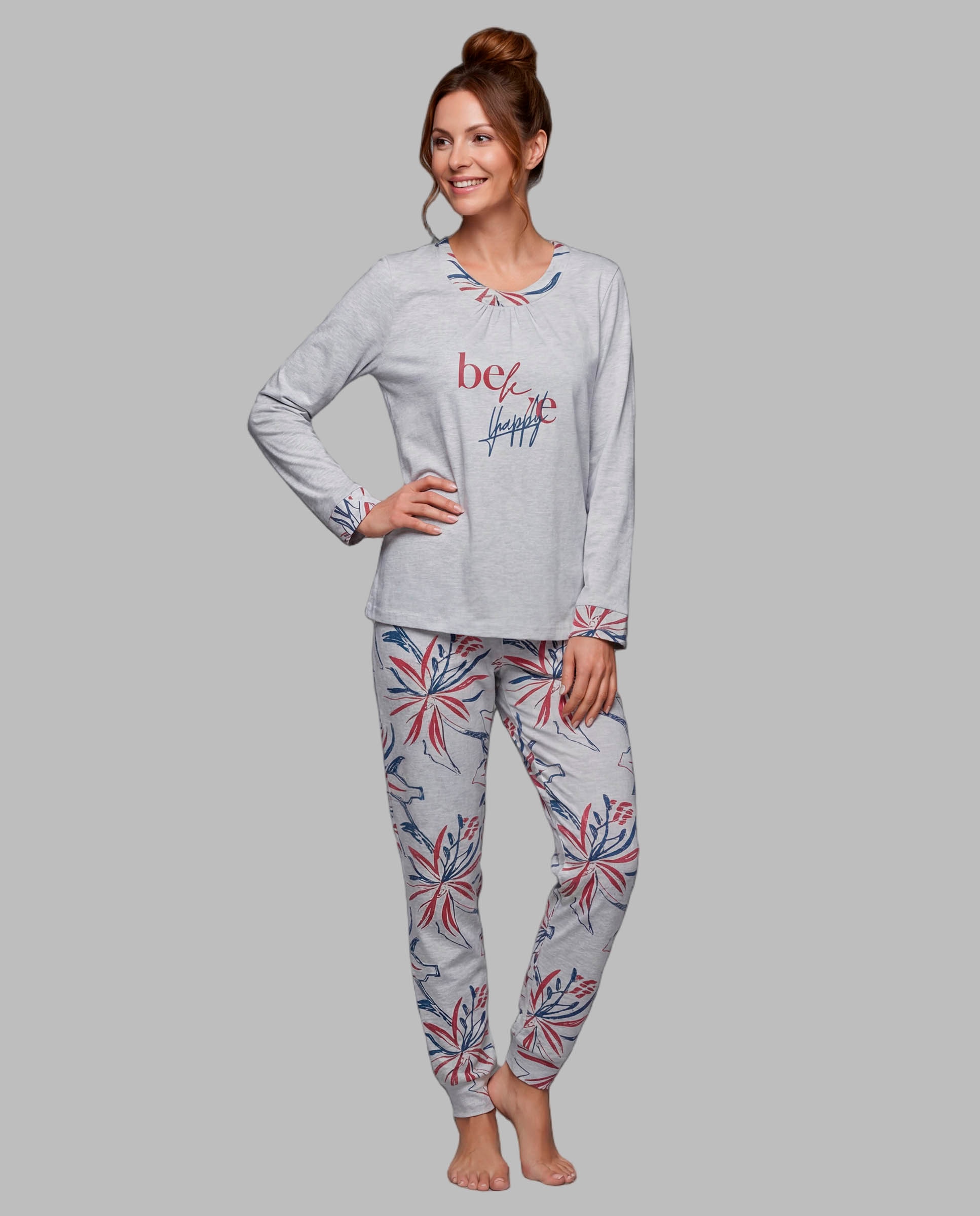Pijama mujer estampado posicional - Egatex - Gris Gris-1