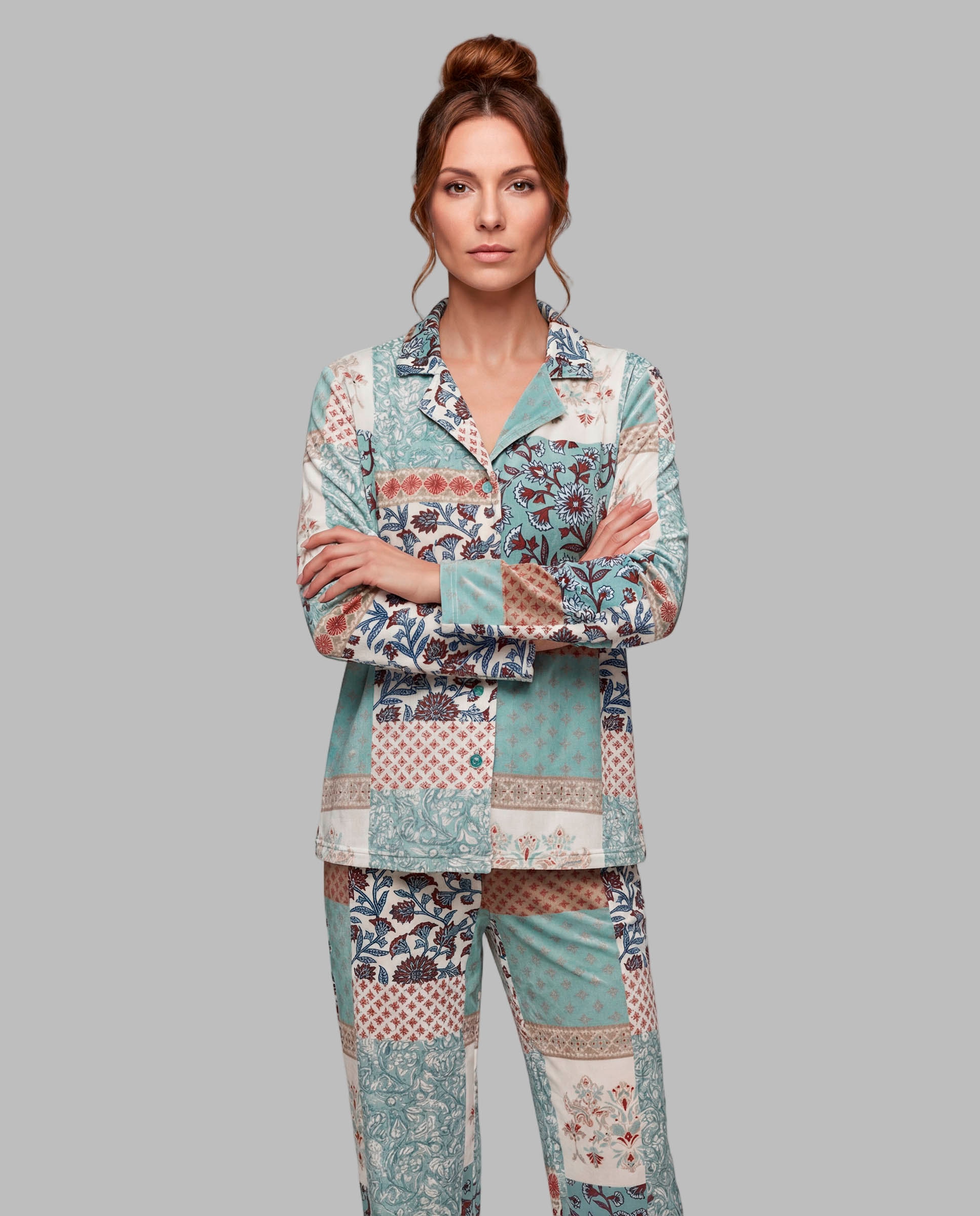 Imagen 0 de Pijama mujer terciopelo estampado Azul