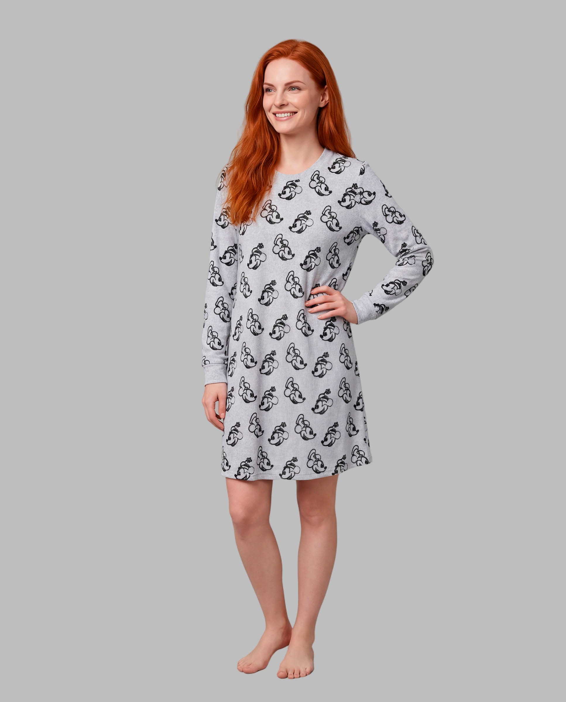Camisola de dormir velour estampada mujer - Señoretta - Gris Gris-1