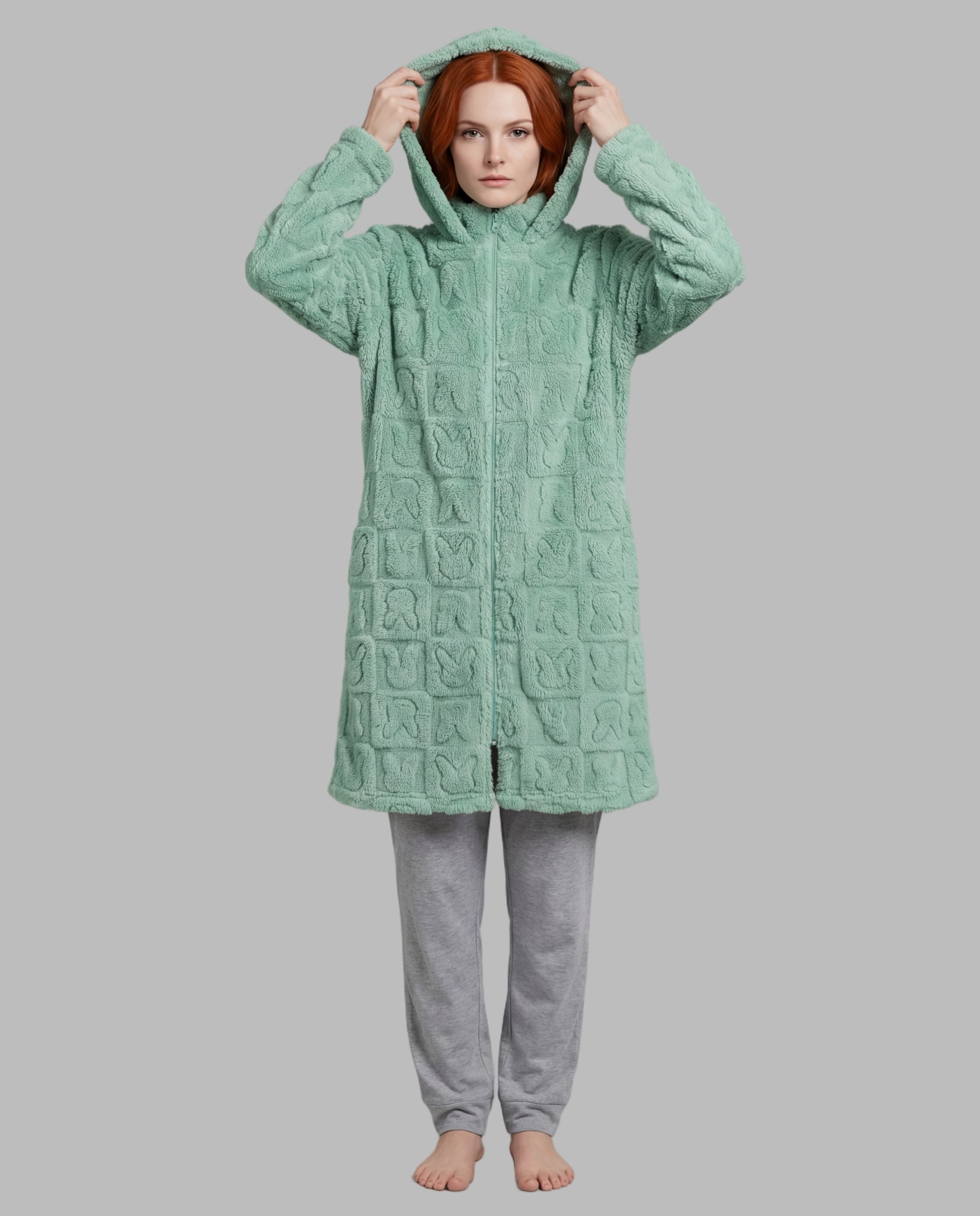 Bata mujer cremallera detalle conejos - Señoretta - Verde Verde-1
