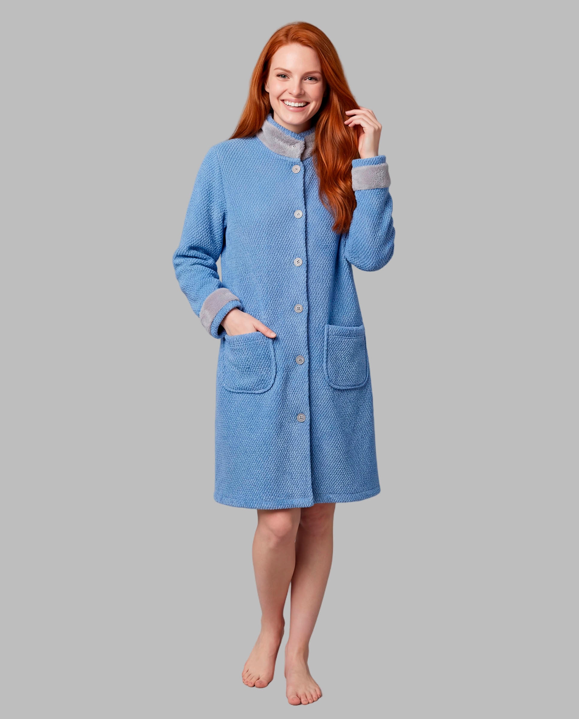 Bata de mujer tejido combinado - Señoretta - Azul Azul-1