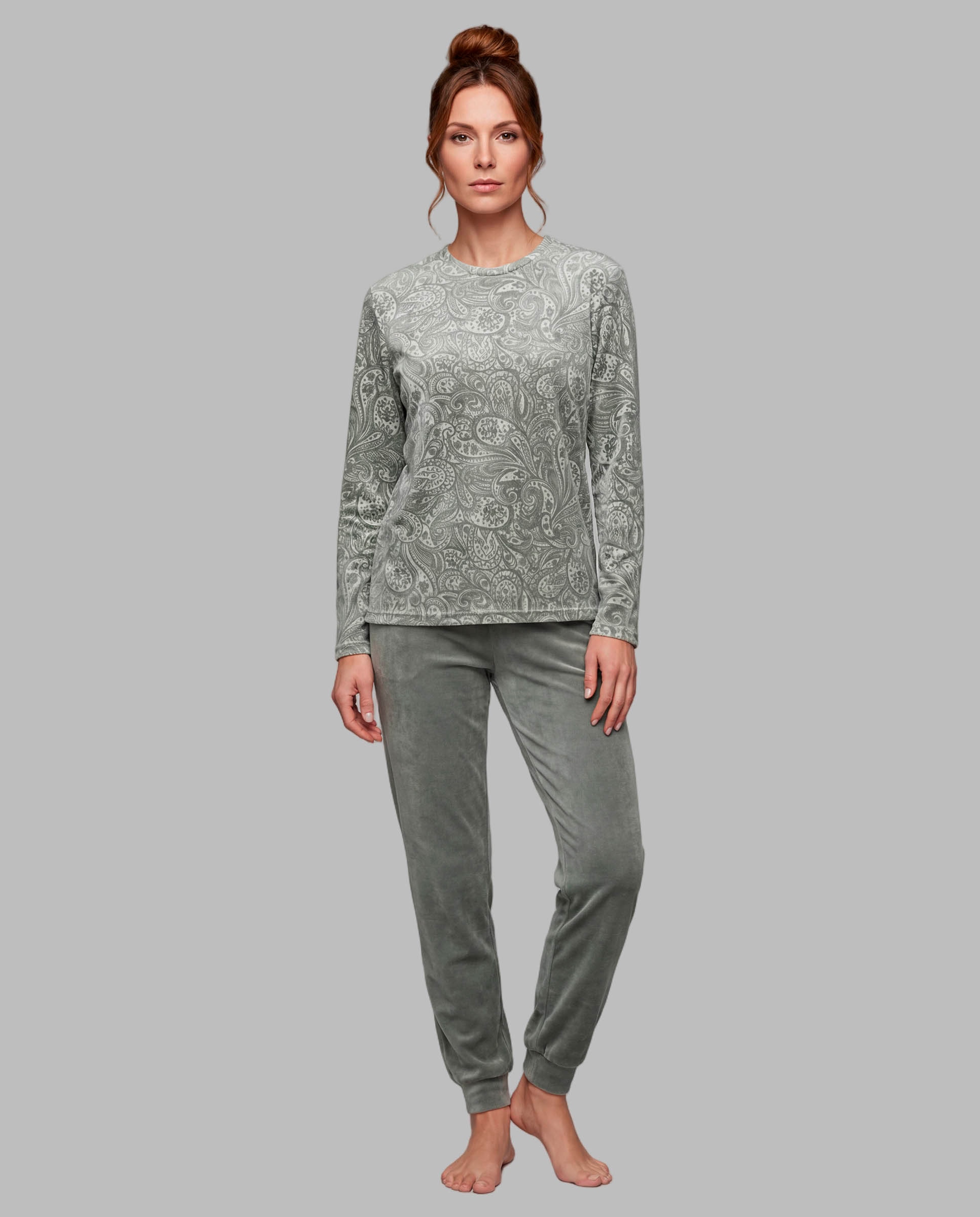 Pijama mujer velour estampado - Egatex - Verde Verde-1