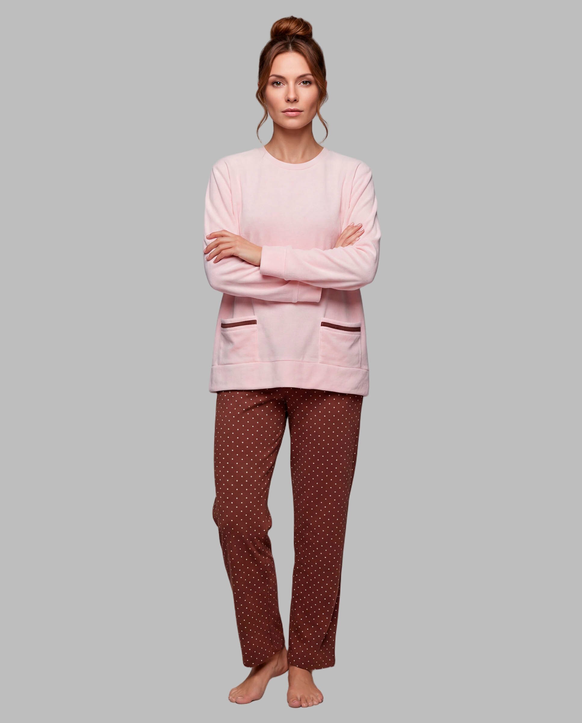 Pijama de mujer felpa combinada - Egatex - Rosa Rosa-1