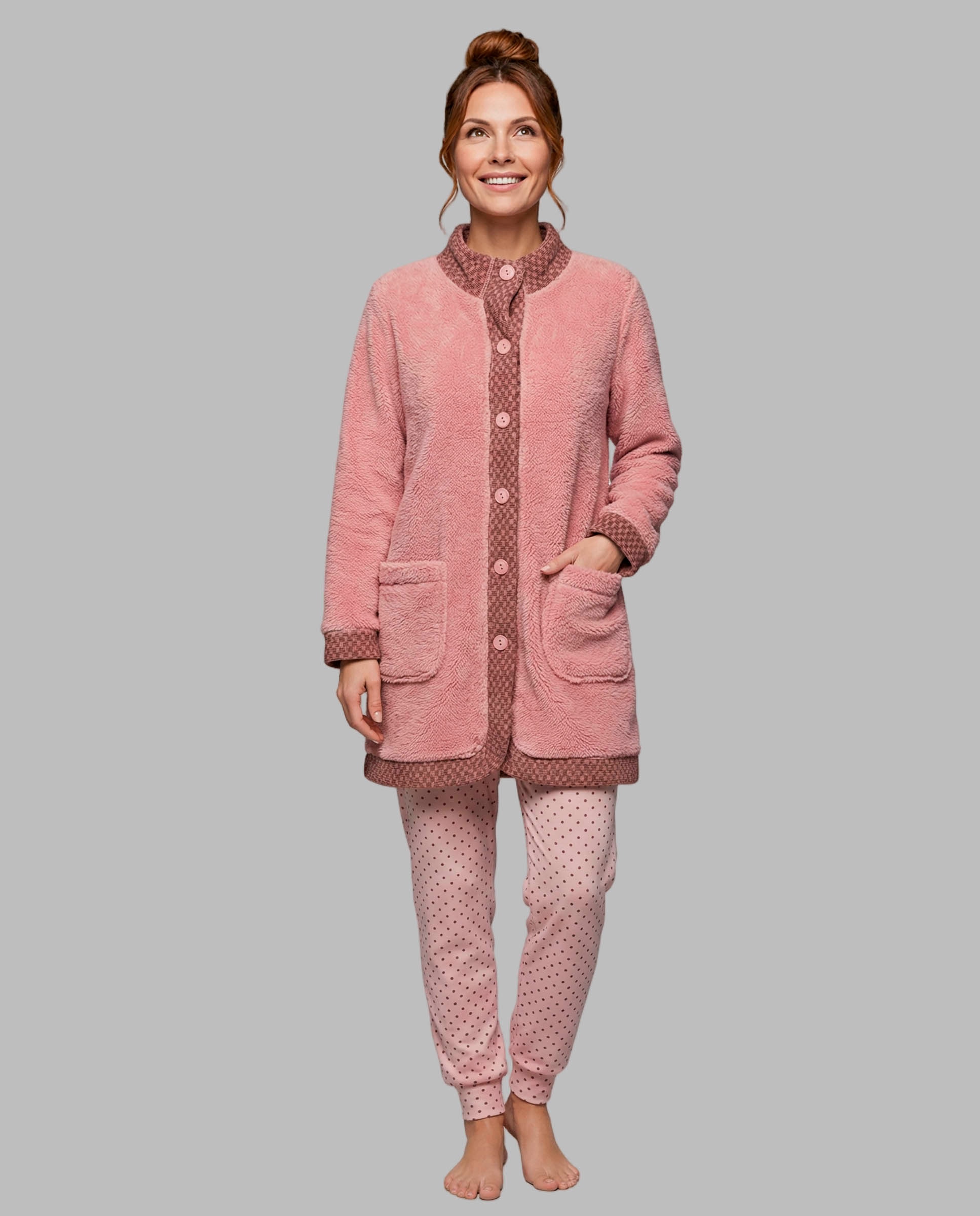 Bata mujer borreguito jacquard - Egatex - Rosa Rosa-1