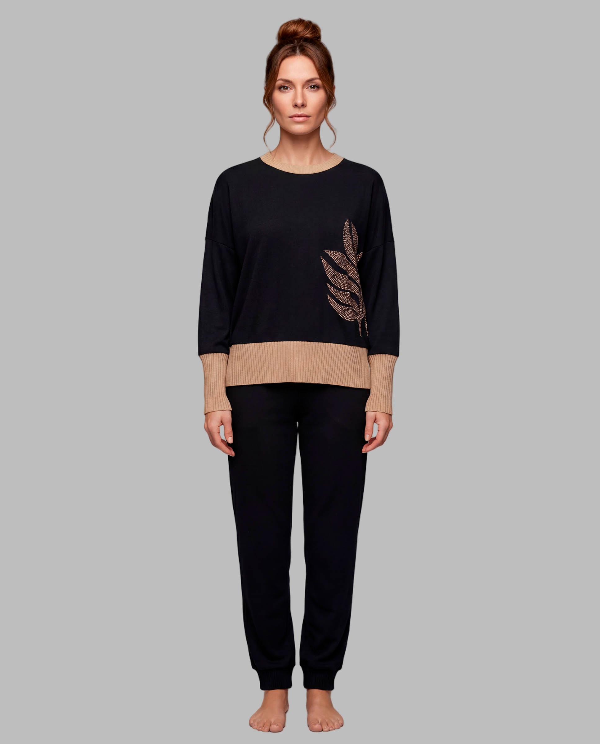 Pijama mujer homewear rib ancho - Egatex - Negro Negro-1