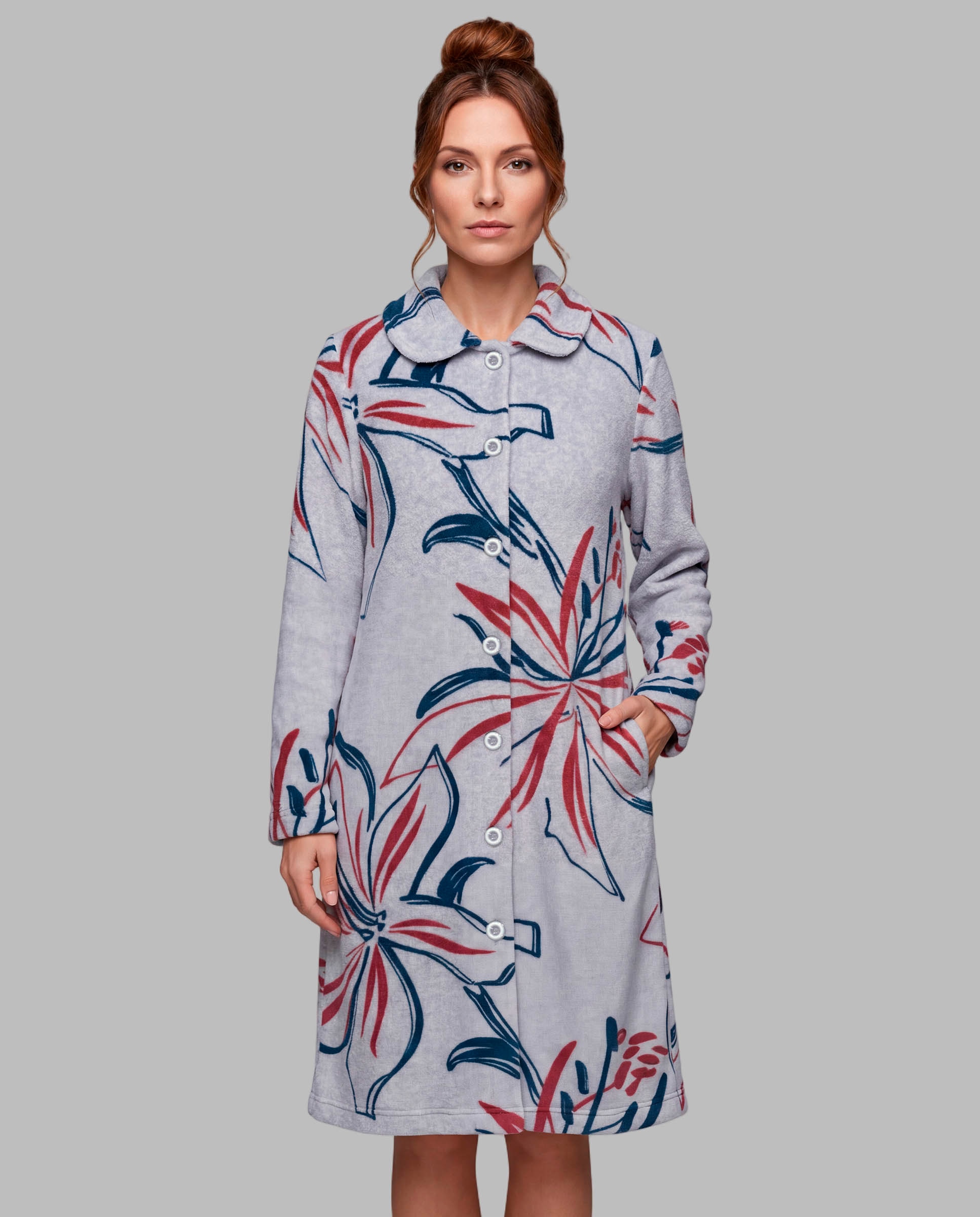 Bata mujer coralina estampada - Egatex - Gris Gris-1