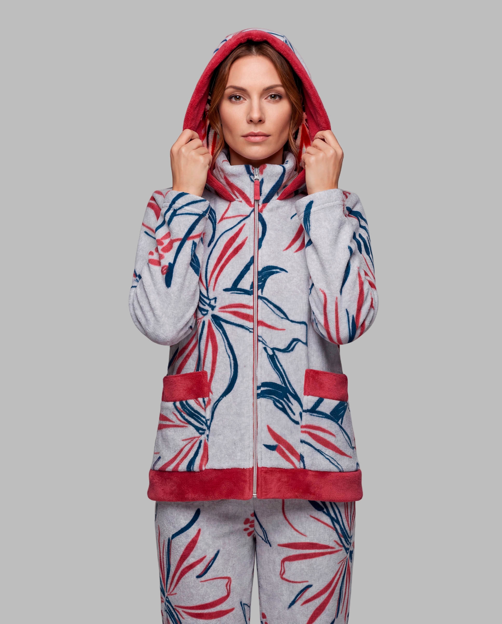 Chaqueta mujer capucha tejido coralina - Egatex - Gris Gris-1