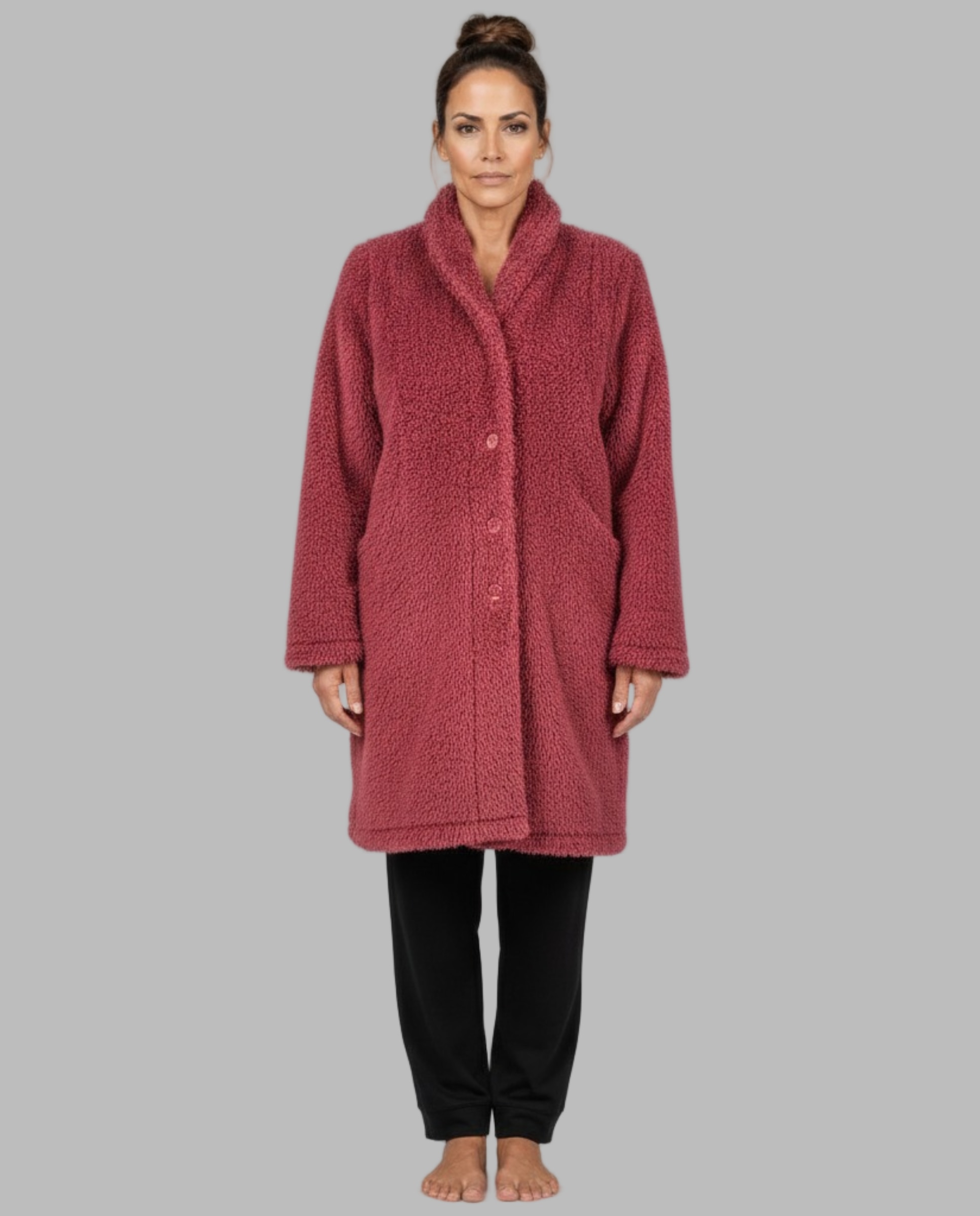 Bata mujer botones combinada - Egatex - Granate Granate-1
