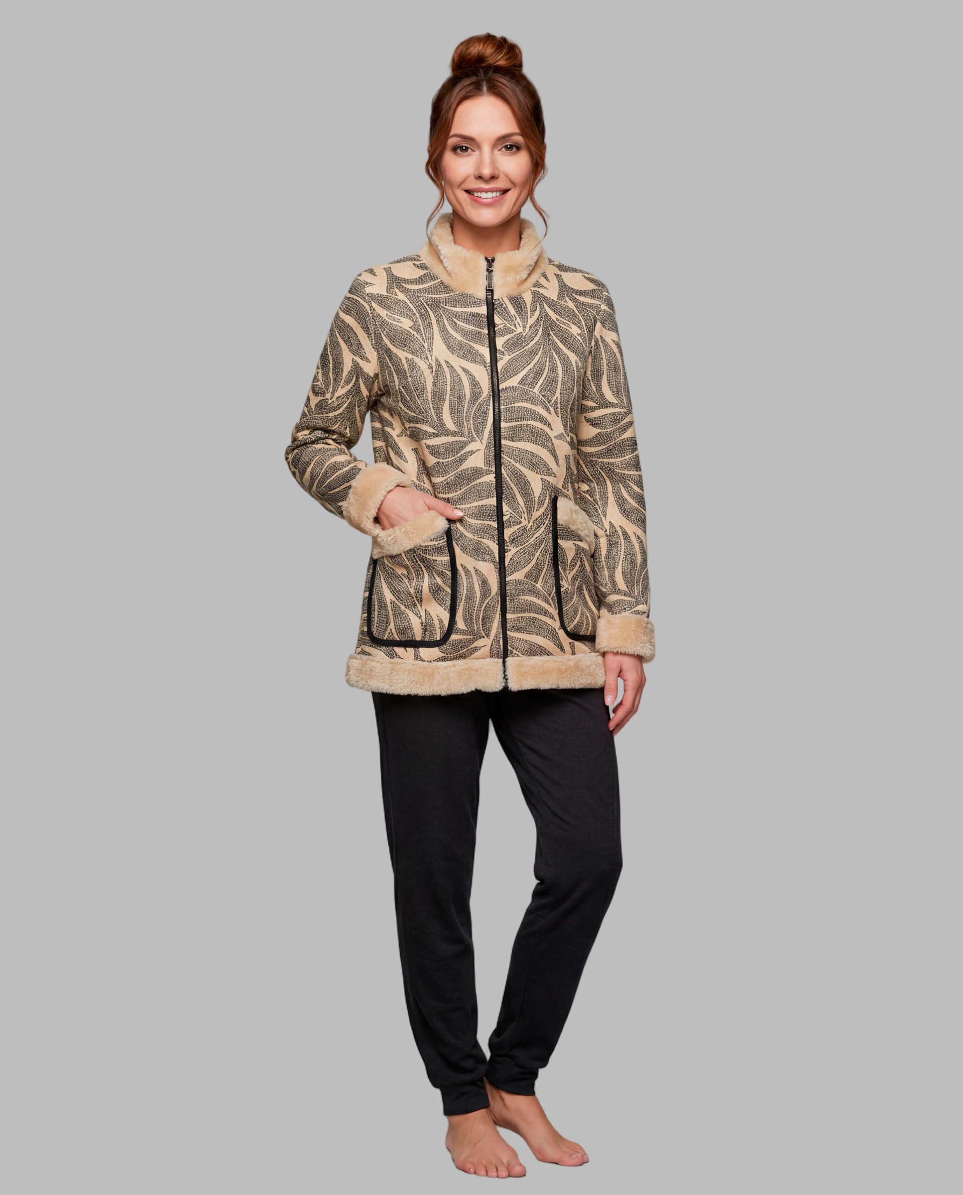 Chaqueta mujer borreguito estampado - Egatex - Beige Beige-1