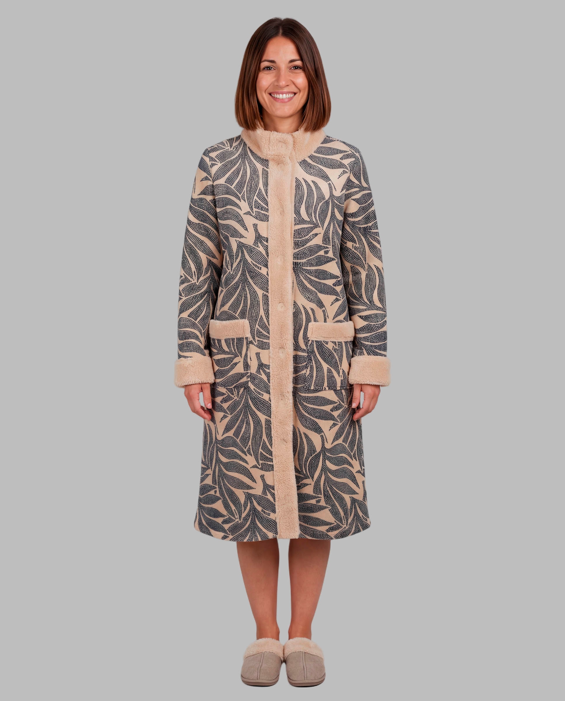 Bata mujer borreguito estampado - Egatex - Beige Beige-1