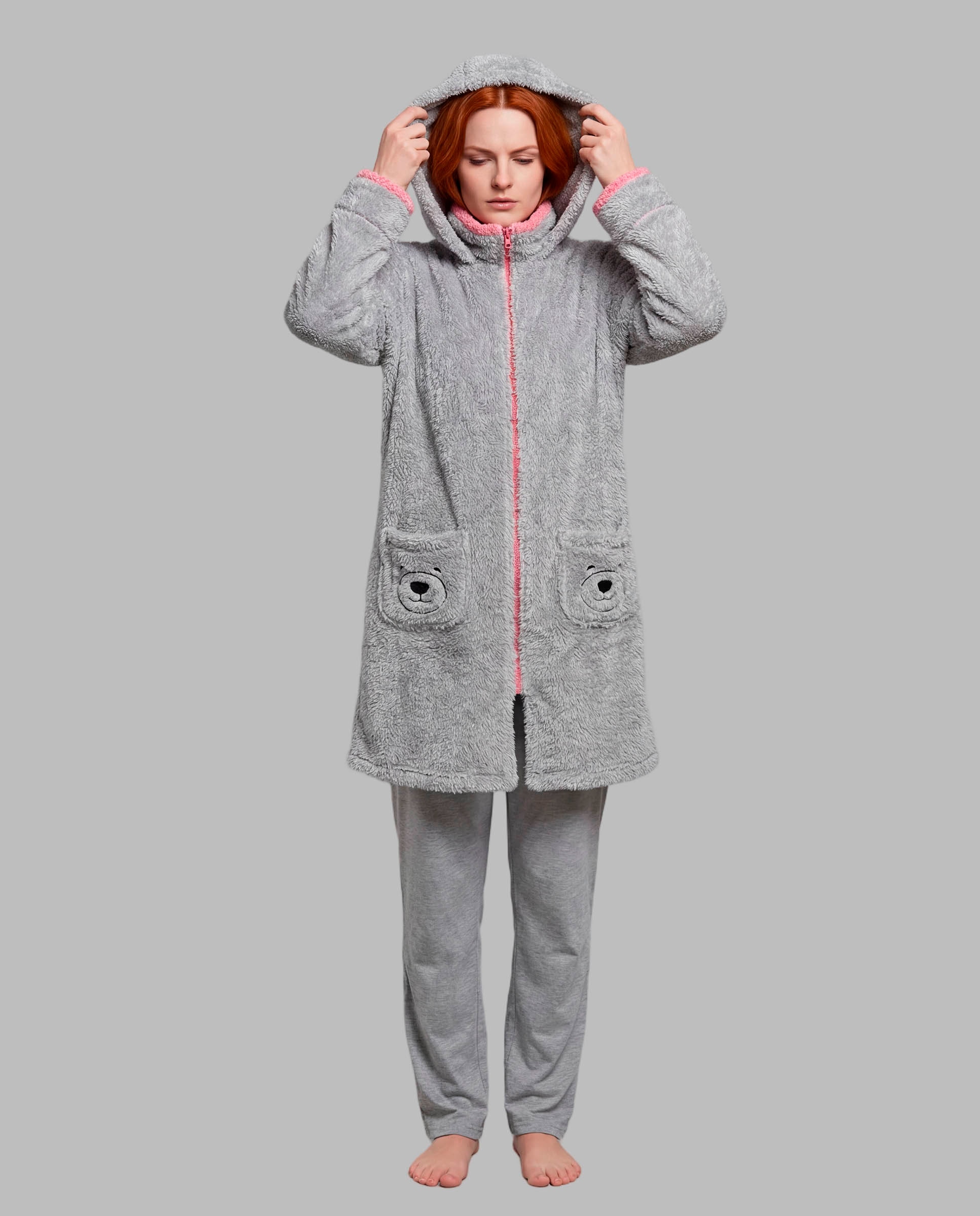 Bata de mujer con cremallera y capucha - Señoretta - Gris Gris-1