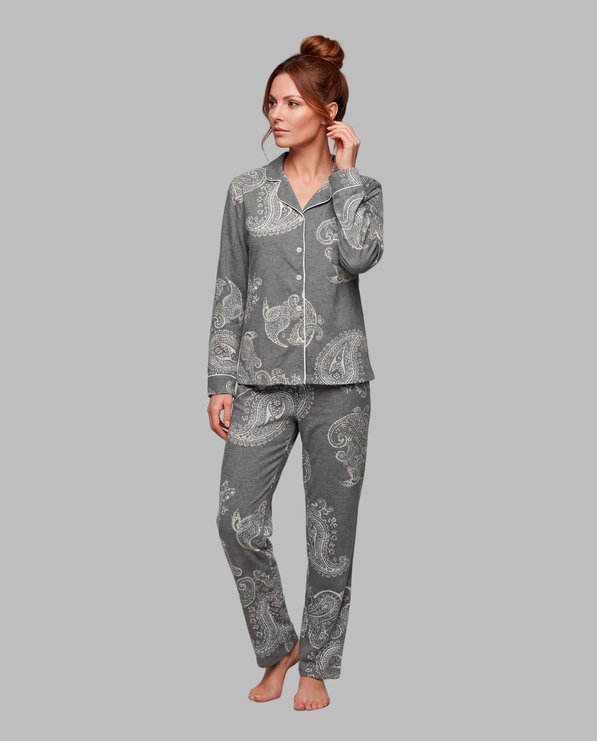 Pijama mujer abierto punto milano cachemires - Egatex - Gris Gris-1