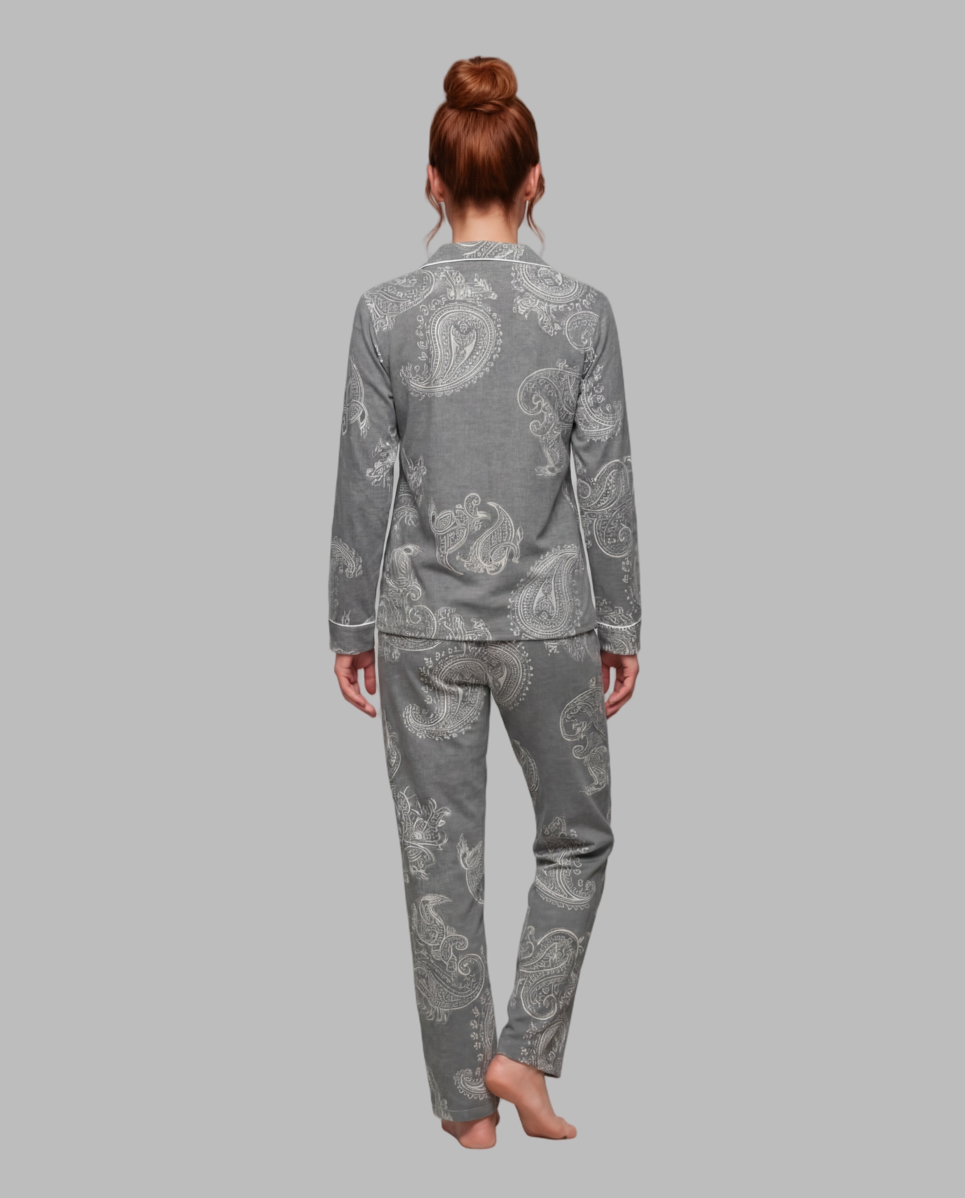 Pijama mujer abierto punto milano cachemires - Egatex - Gris Gris-2
