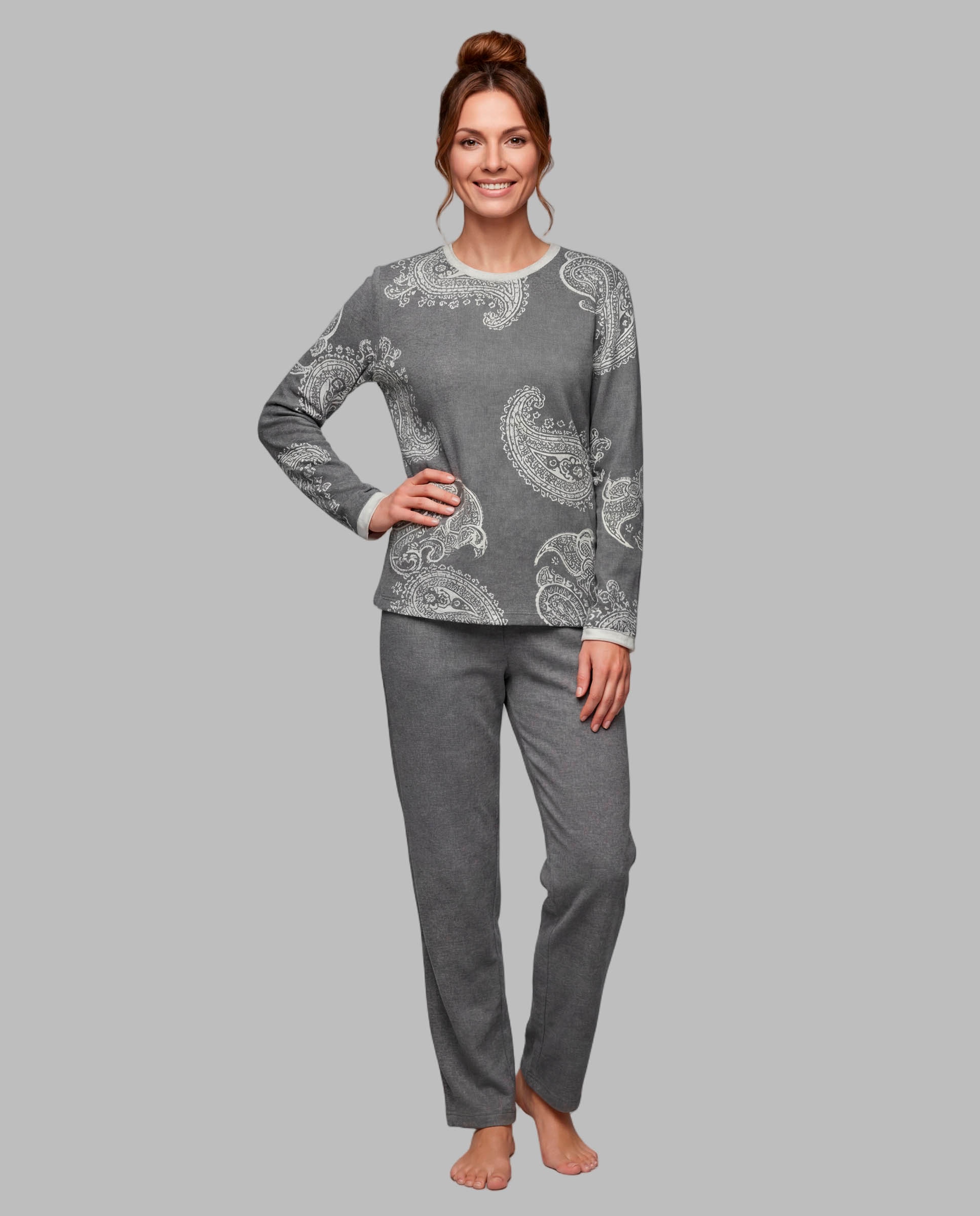 Pijama mujer punto milano cachemires - Egatex - Gris Gris-1