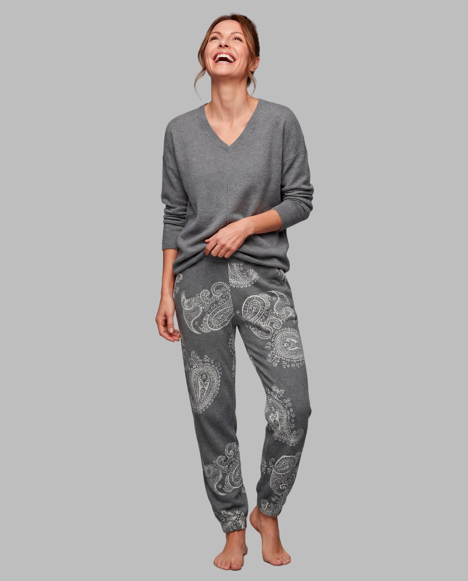 Pijama mujer punto milano cachemires - Egatex - Gris Gris-1