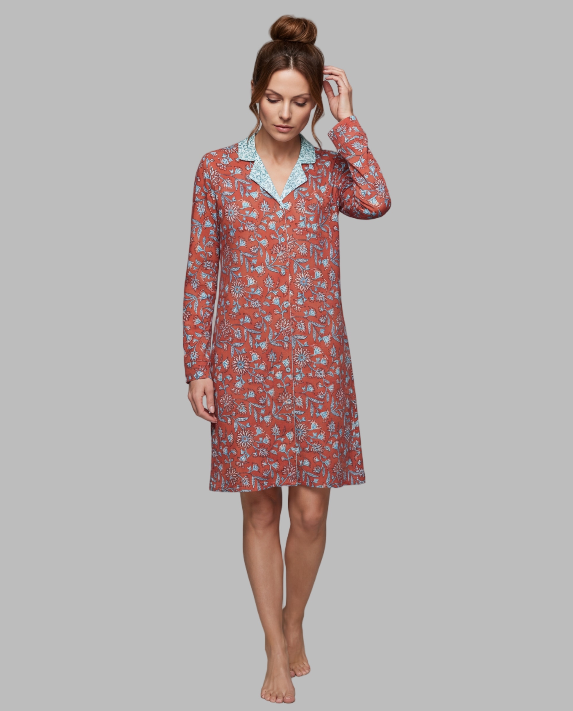 Camisola dormir mujer abierta - Egatex - Naranja Naranja-1