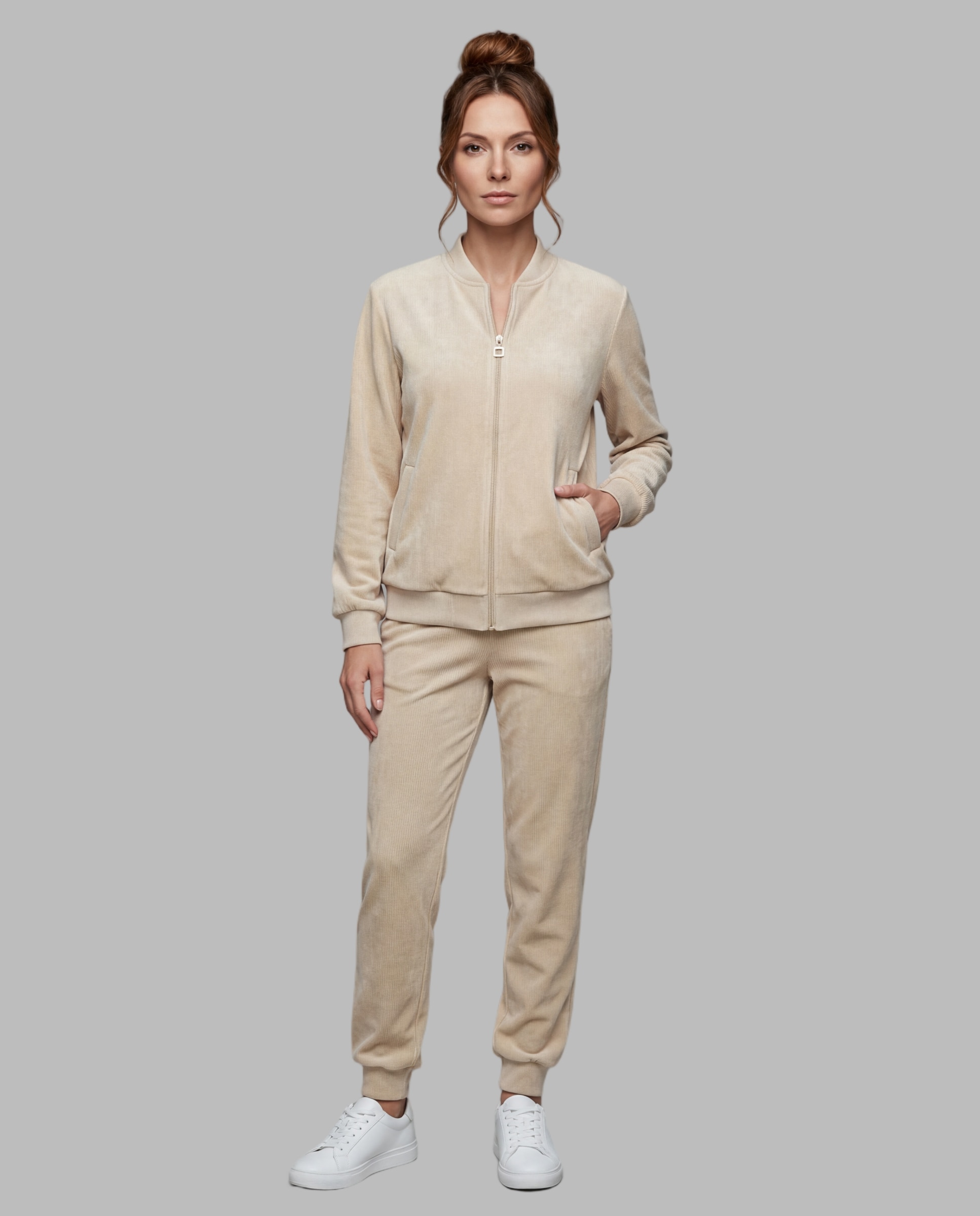 Jogging mujer cremallera - Egatex - Beige Beige-1
