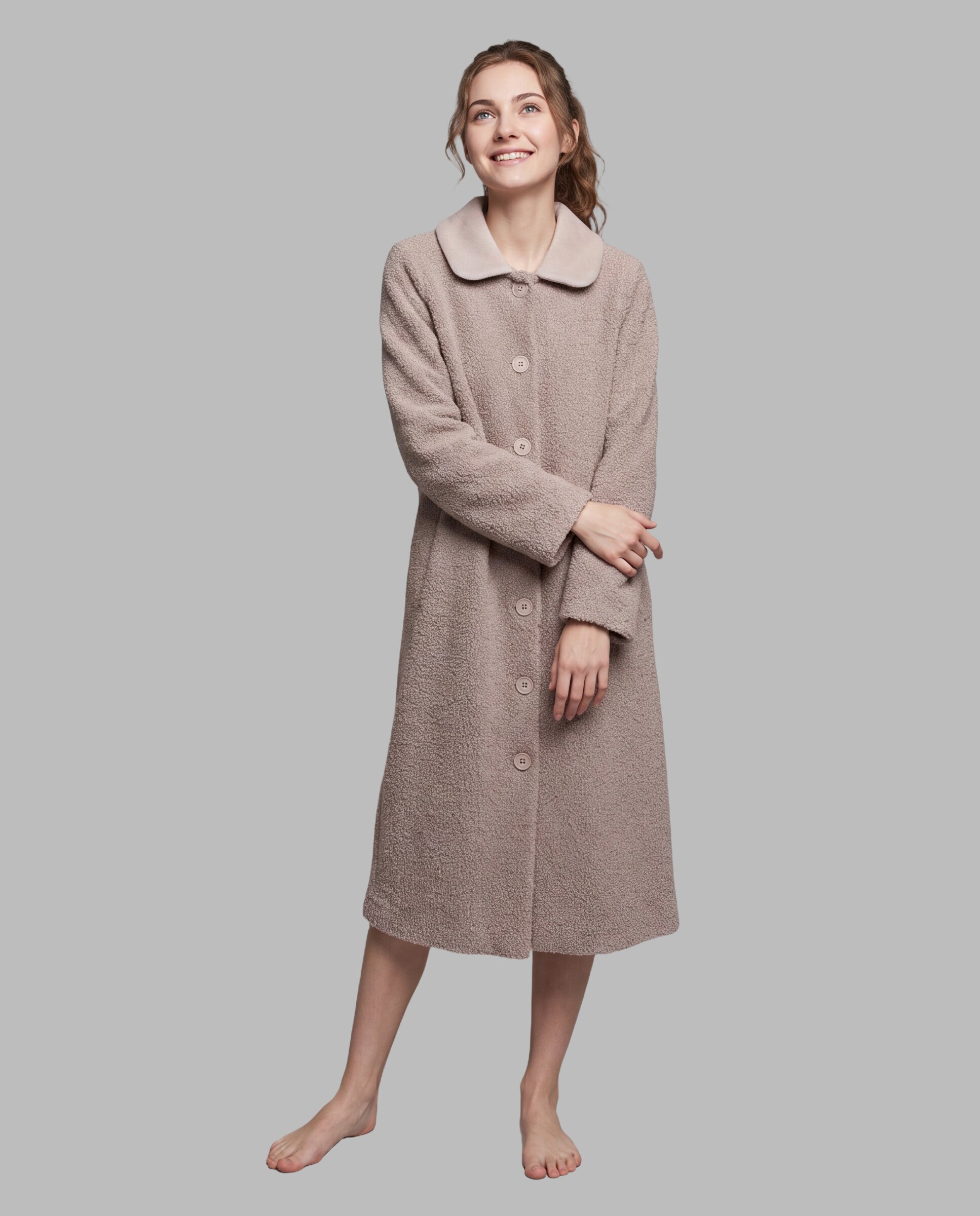 Bata de mujer cuello bebé con botones - Señoretta - Beige Beige-1