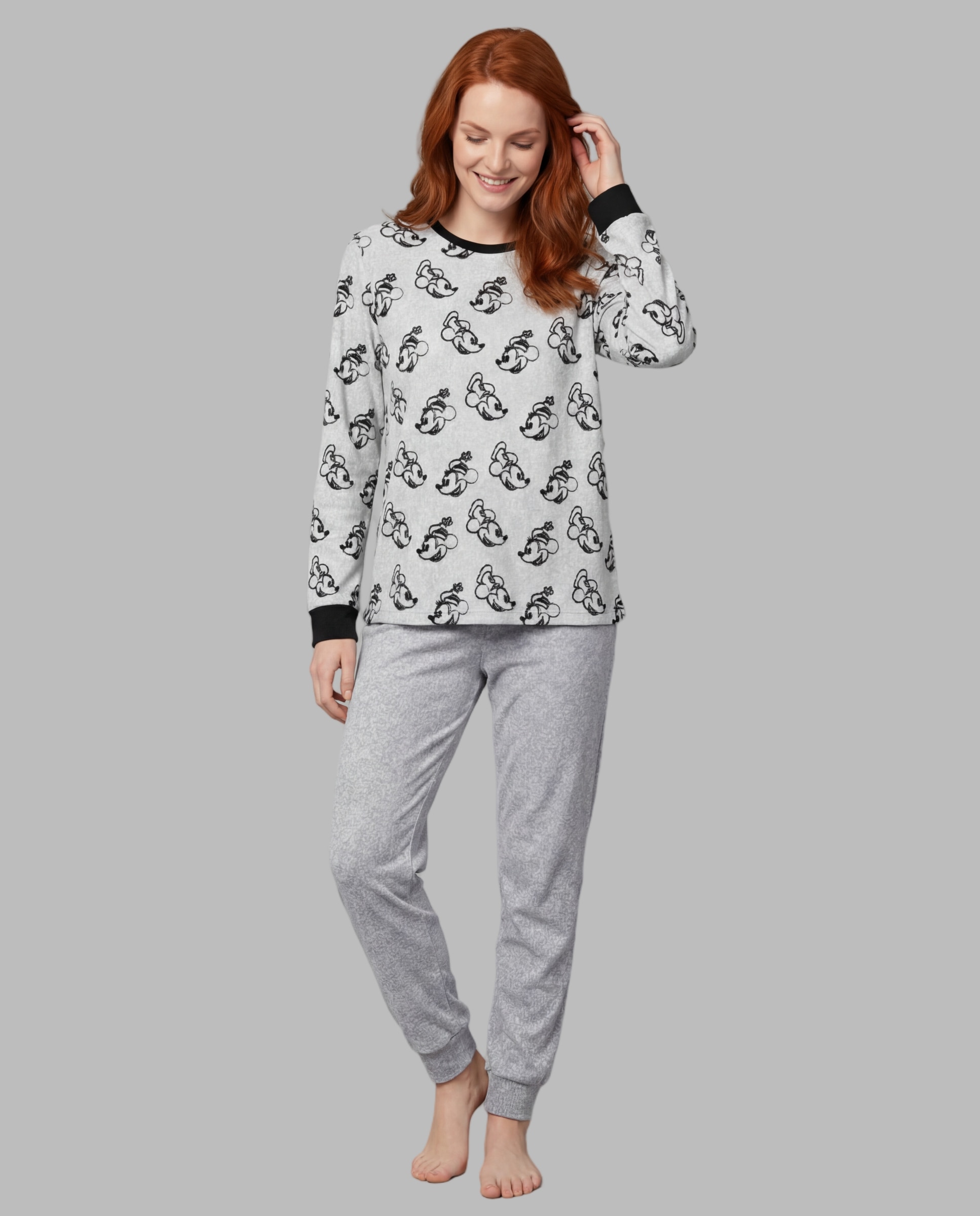 Pijama de mujer terciopelo estampado - Señoretta - Gris Gris-1
