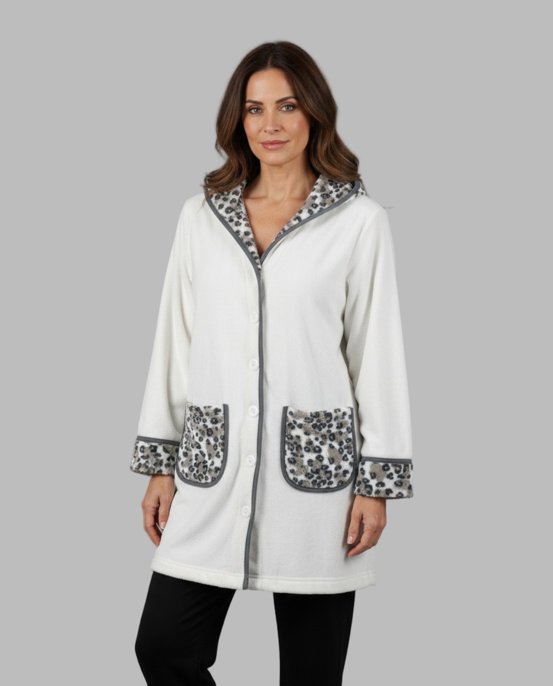 Bata mujer capucha animal print - Egatex - Crudo Crudo-1