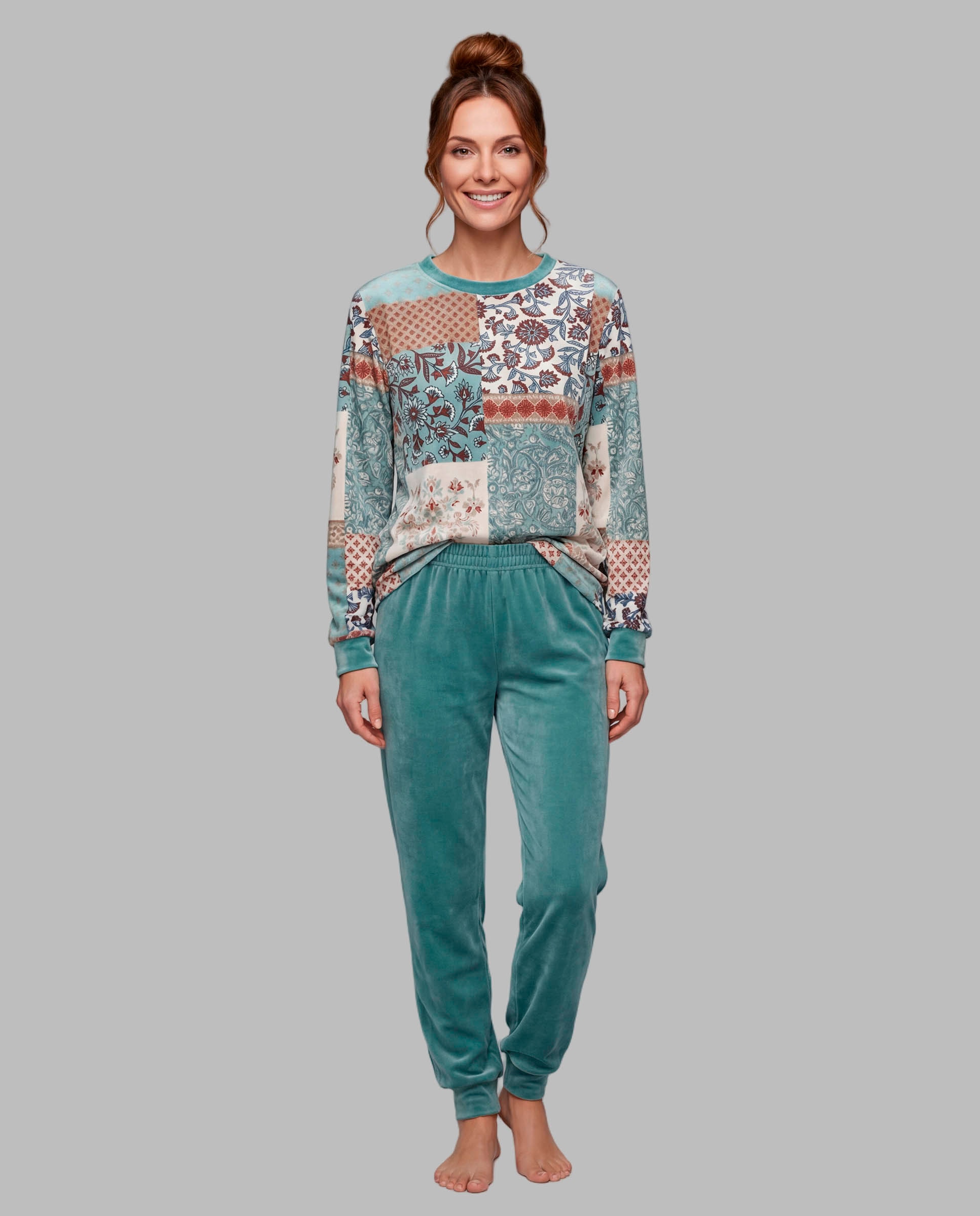 Imagen 0 de Pijama mujer terciopelo estampado Azul