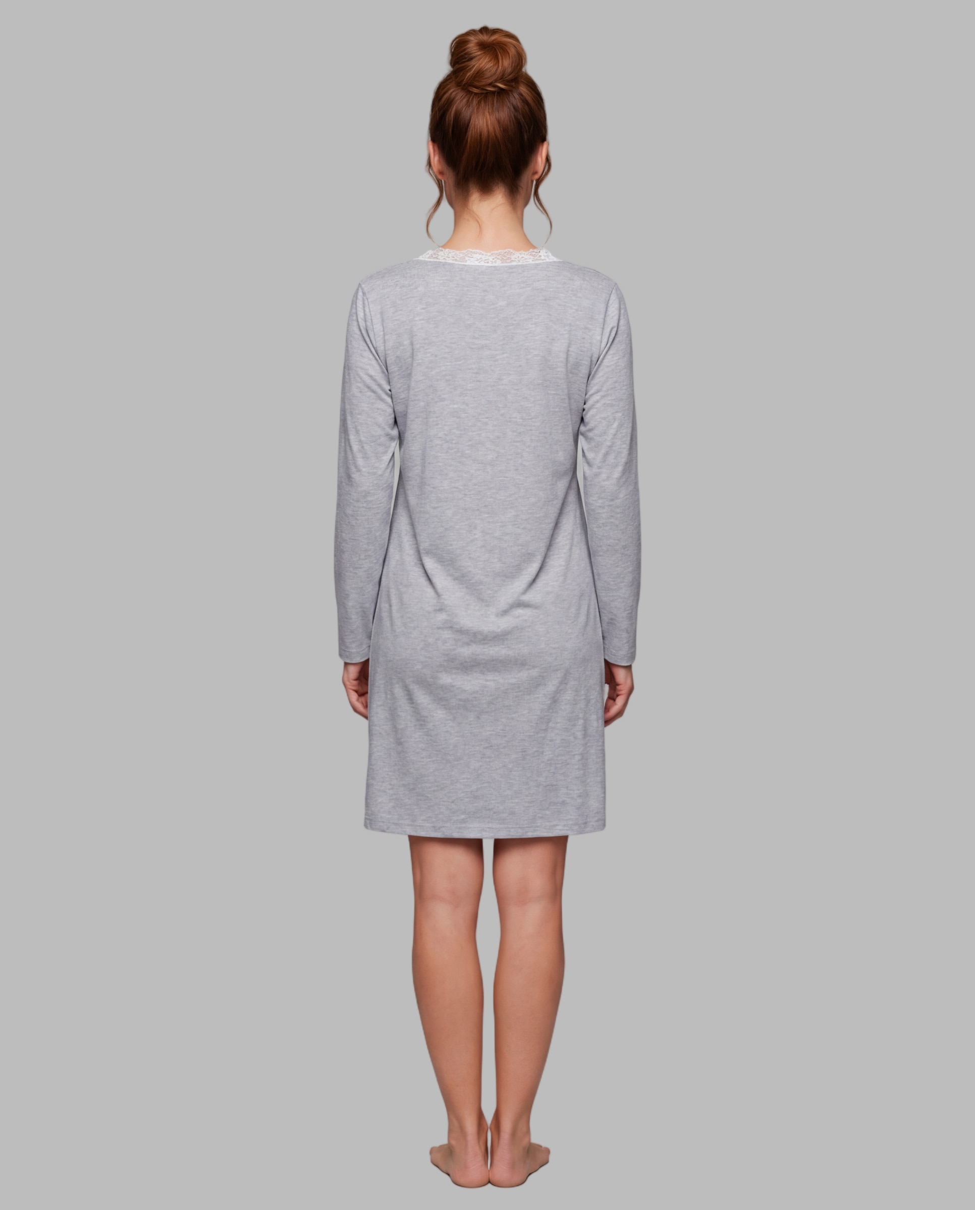 Camisola de mujer cuello pico puntilla - Egatex - Gris Gris-2