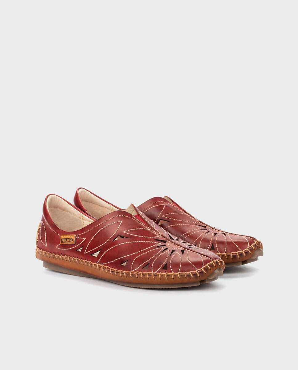 Mocasines de mujer de piel con plantilla extraíble - Pikolinos - Granate Granate-2