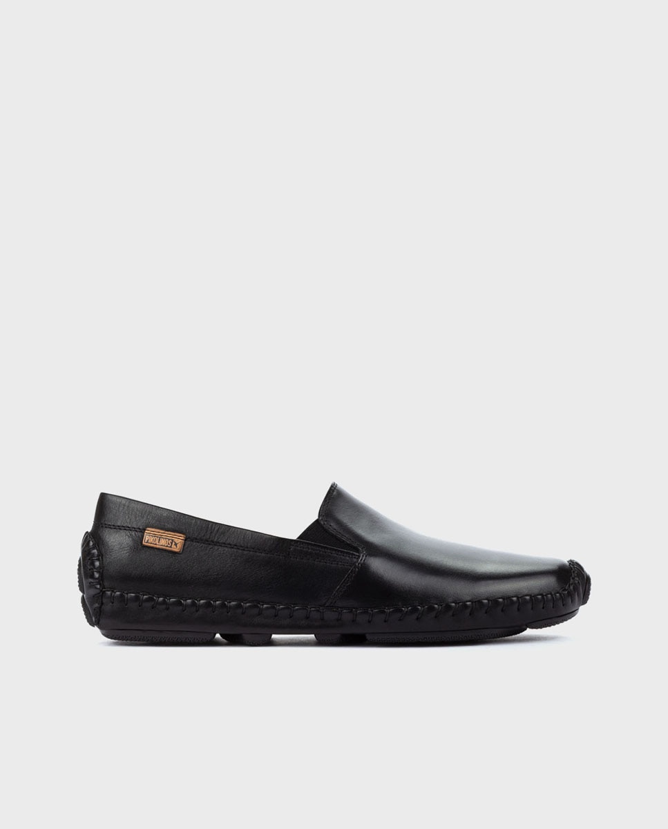 Mocasines de hombre de piel con elásticos laterales y plantilla extraíble - Pikolinos - Marrón Negro-1