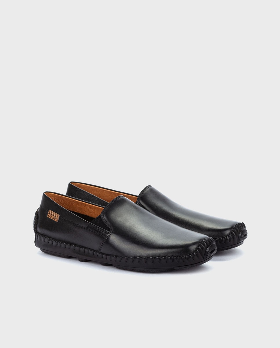 Mocasines de hombre de piel con elásticos laterales y plantilla extraíble - Pikolinos - Marrón Negro-3