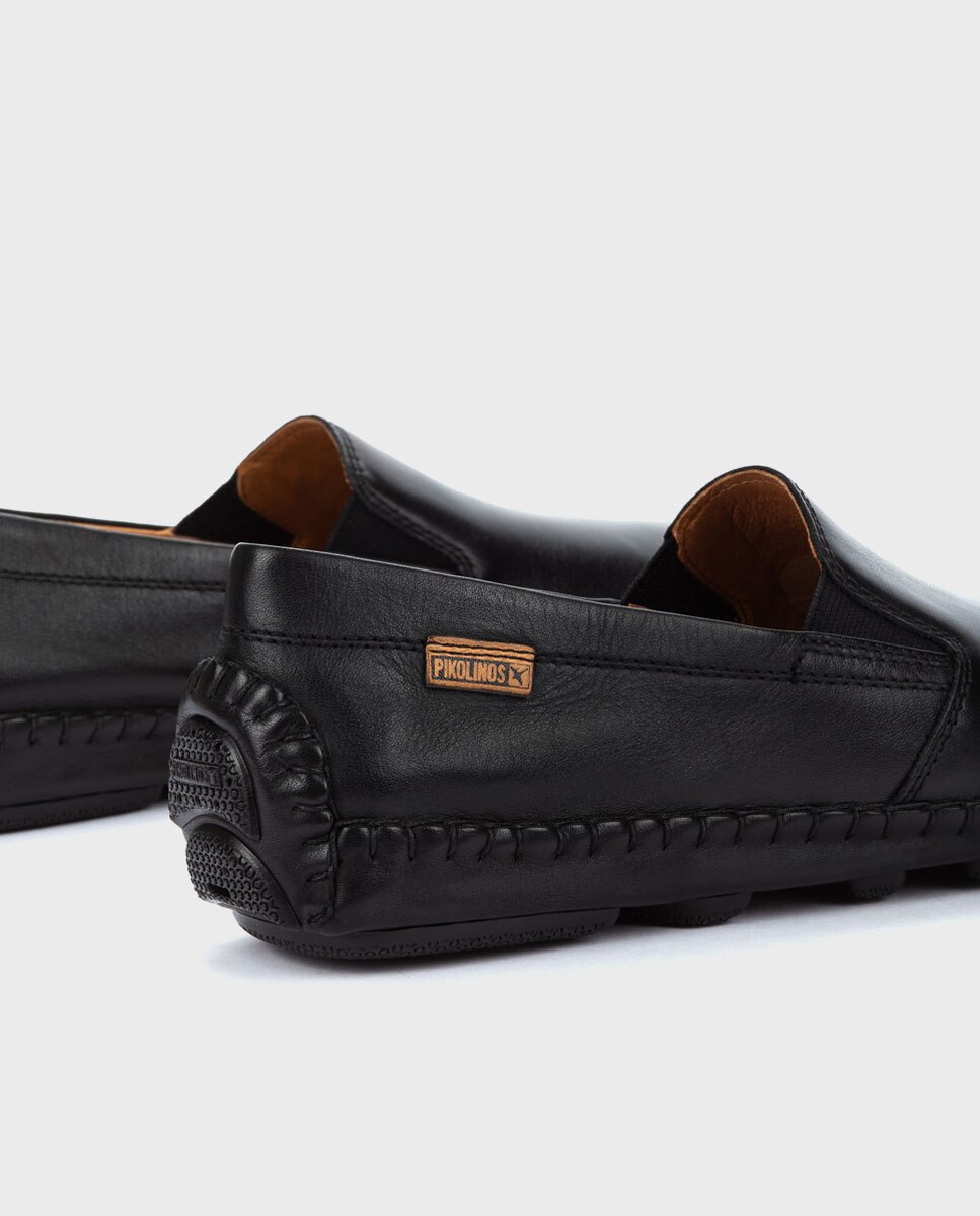 Mocasines de hombre de piel con elásticos laterales y plantilla extraíble - Pikolinos - Marrón Negro-4