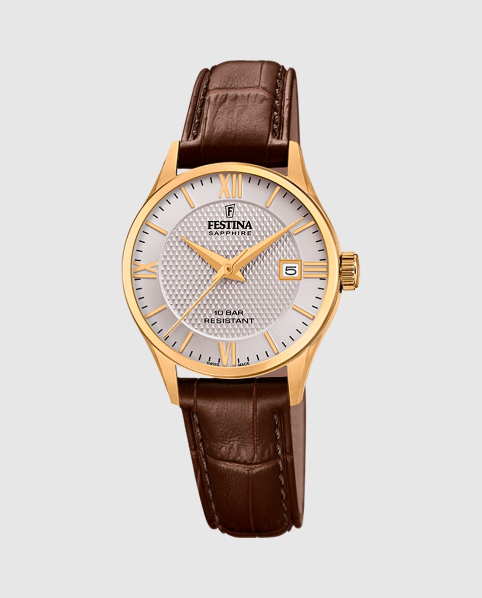 Reloj de mujer F20011/2 Swiss Made de piel marrón Marrón-1