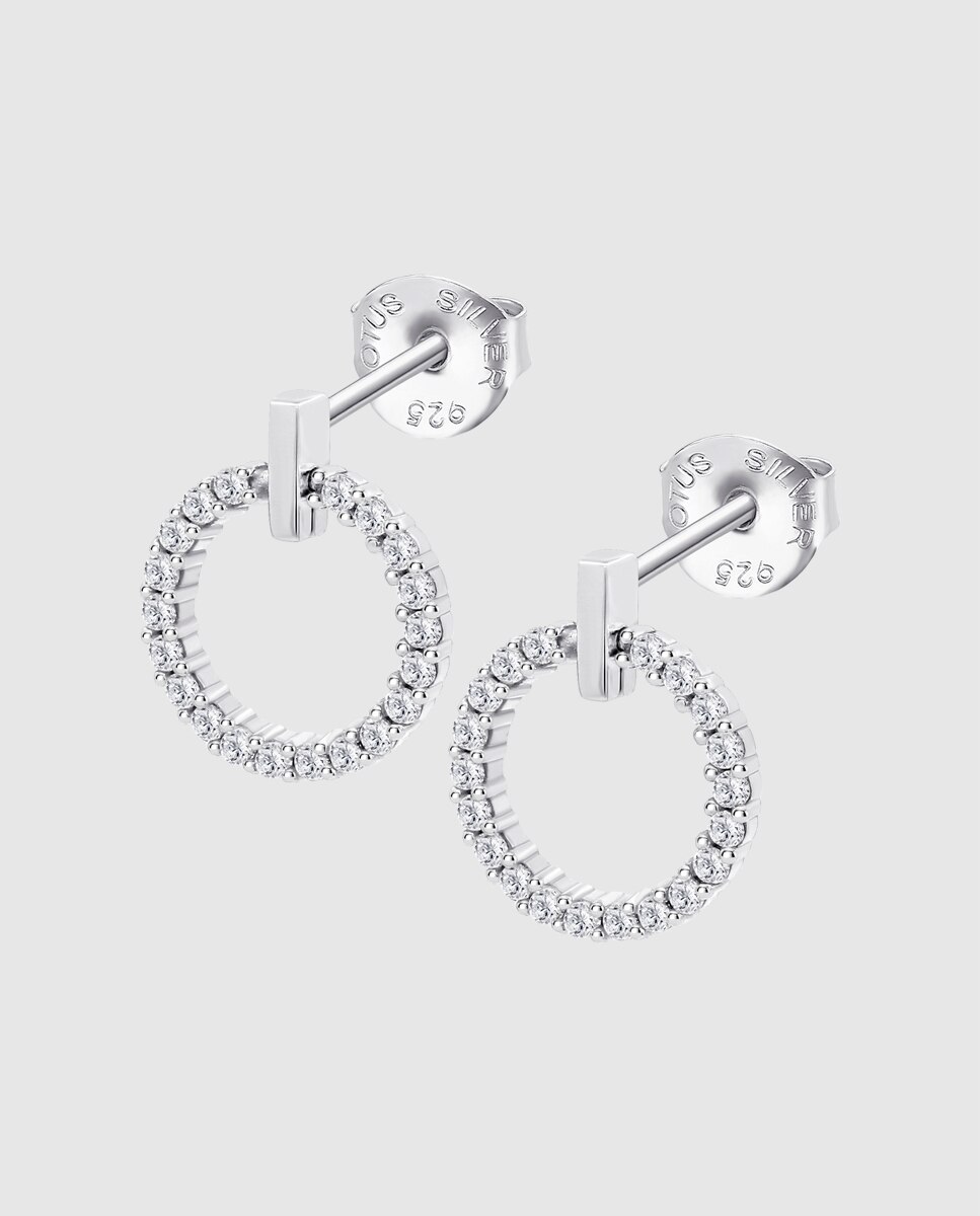 Orecchini Donna In Argento Lotus Silver Con Zirconi - Collezione Pure Essential, Chiusura A Pressione - 4