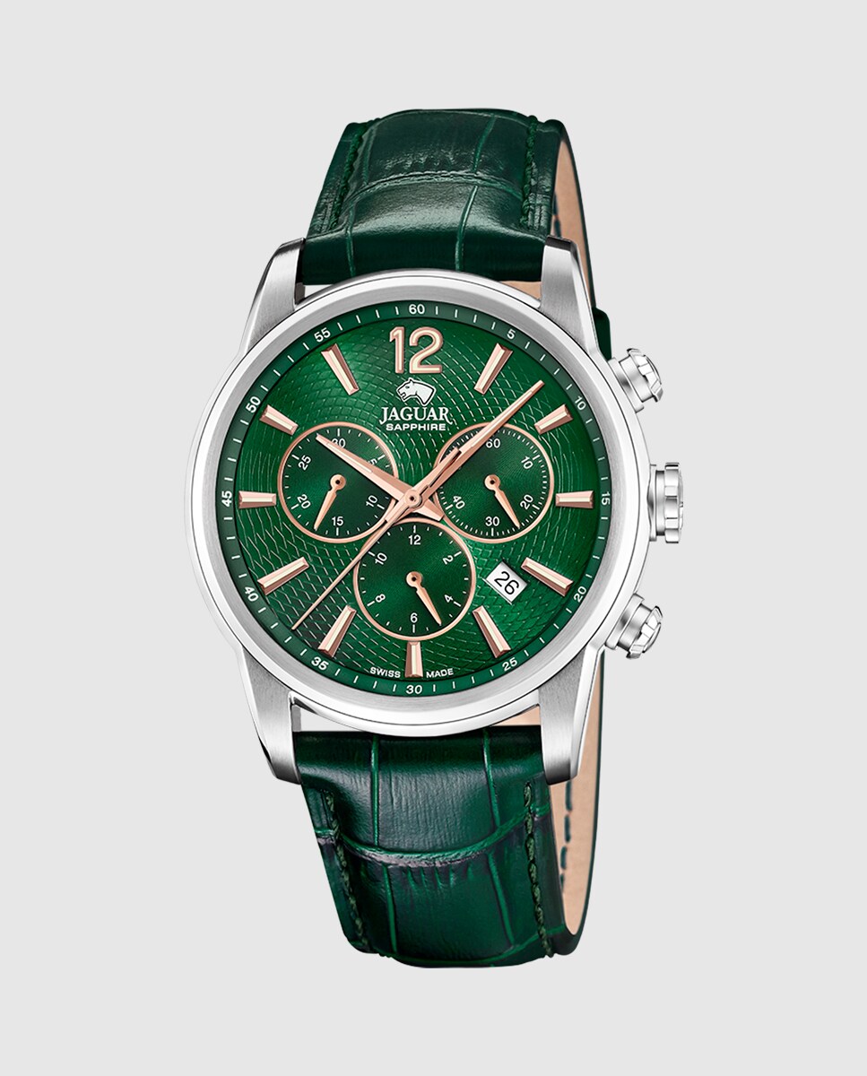 Jaguar Orologio Uomo Collezione ACAMAR Mod. J878/3 - Cassa 44mm Verde, Cinturino In Pelle Nera - Design Elegante E Sportivo - 2
