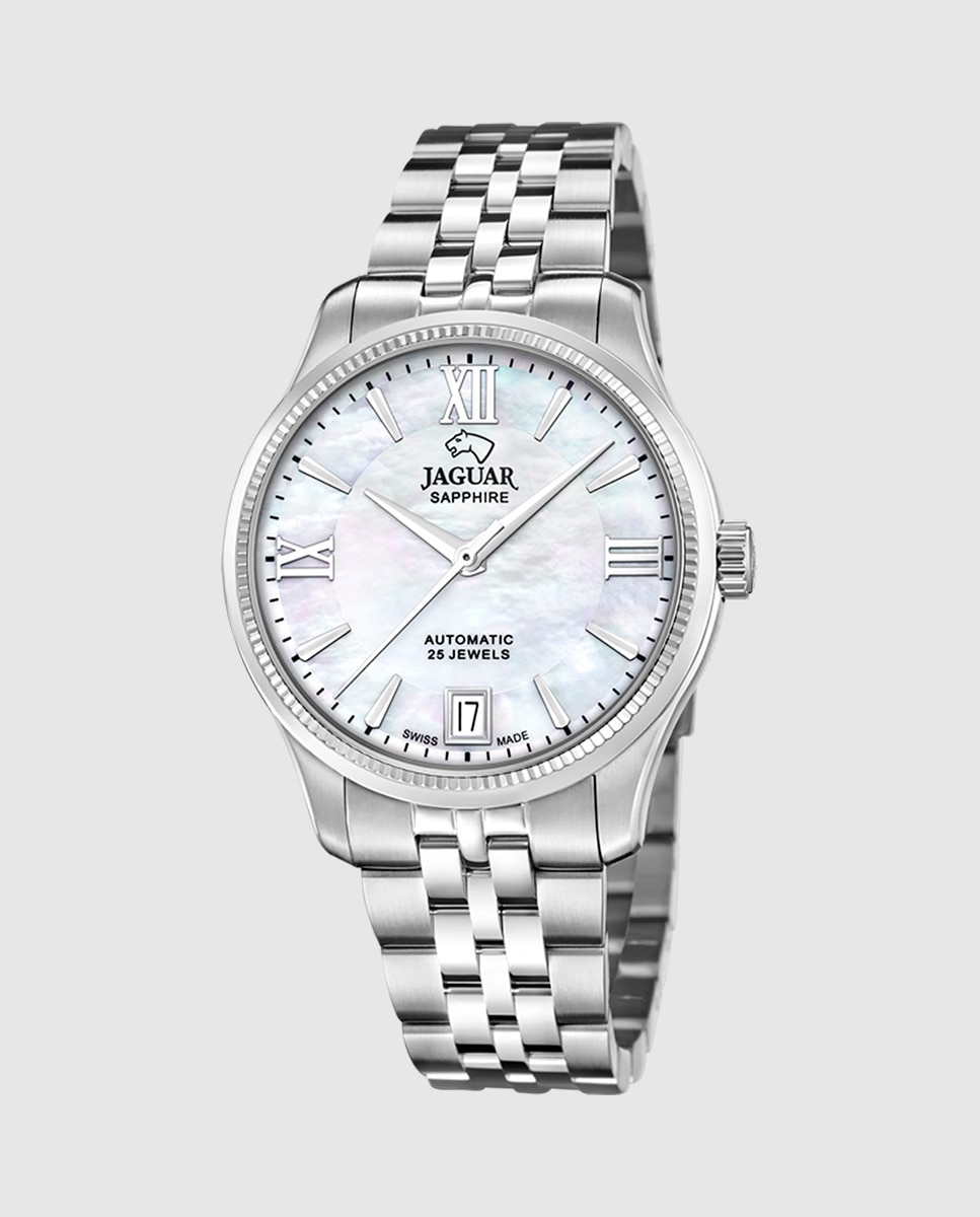 Reloj de mujer j1000/1 swiss made automático de acero con correa adicional de regalo - Jaguar - Plata Plata-1