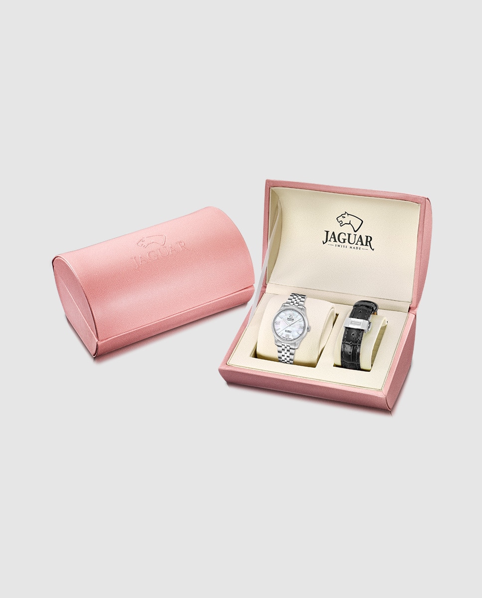 Reloj de mujer j1000/1 swiss made automático de acero con correa adicional de regalo - Jaguar - Plata Plata-2