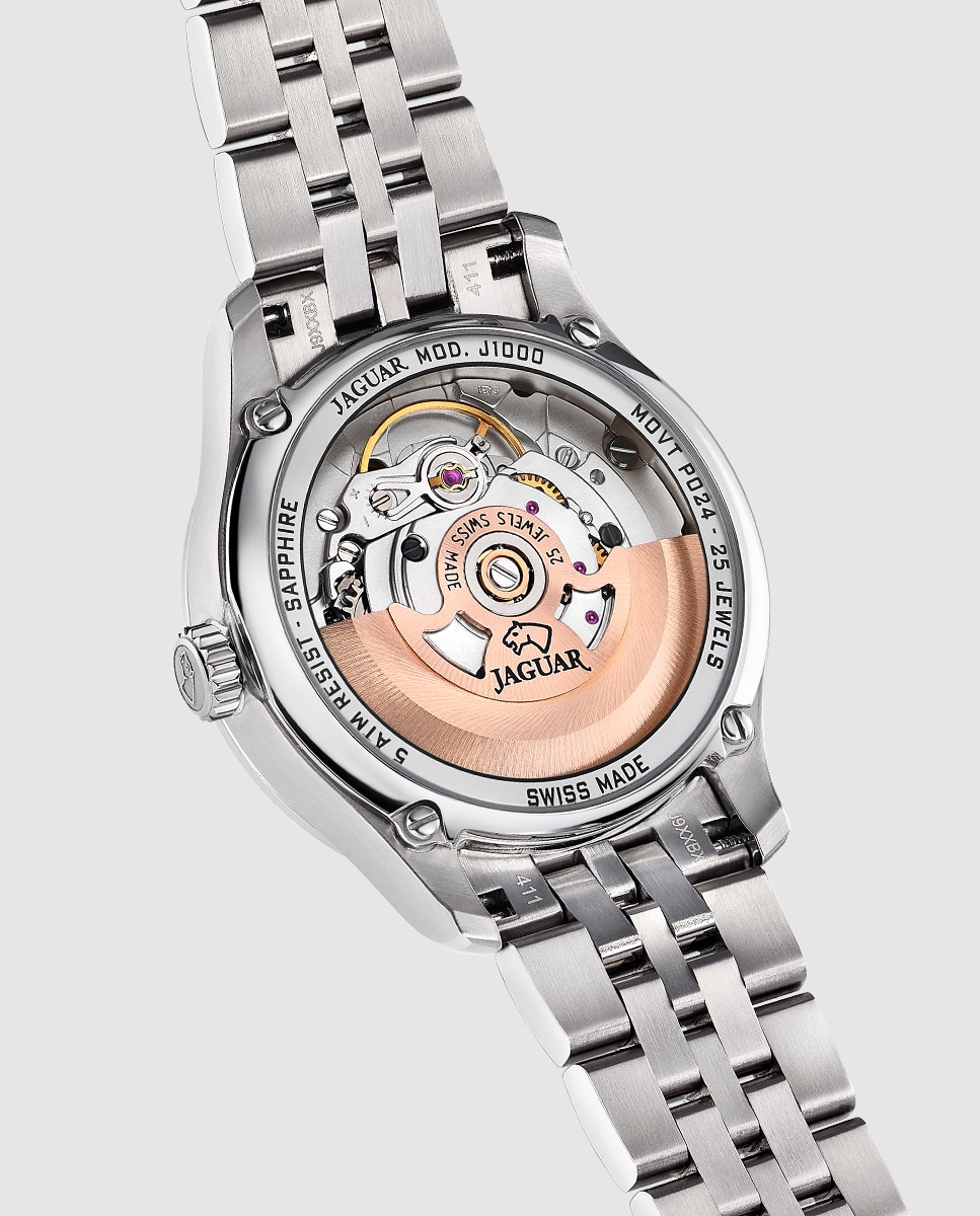 Reloj de mujer j1000/1 swiss made automático de acero con correa adicional de regalo - Jaguar - Plata Plata-4