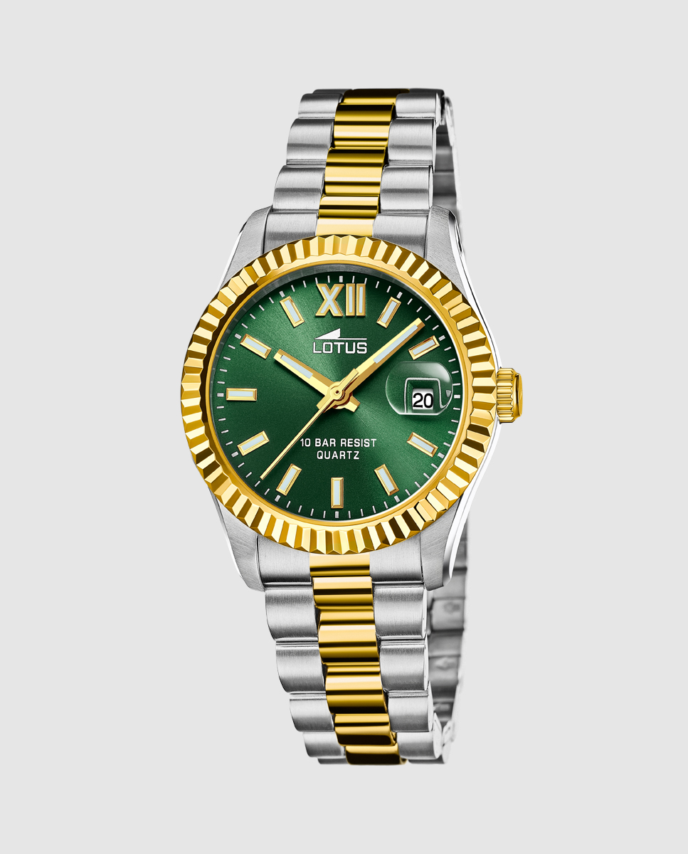 LOTUS Analogico 18857/6 - Orologio Uomo In Acciaio 316L Oro Con Quadrante Verde - Cinturino Metallo E Vetro Minerale, 10 ATM