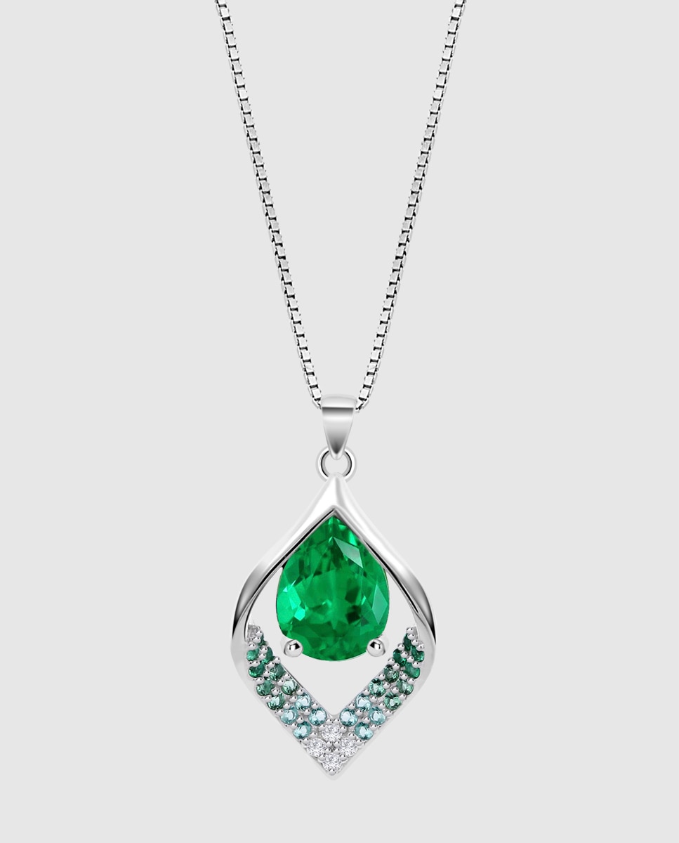Colar Lotus Silver Lp3711-1/3 Colors de Prata com Acabamento Brilhante Verde-1