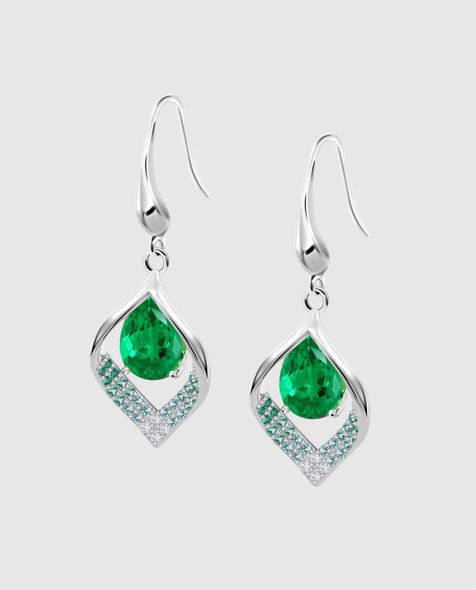 Brincos Lotus Silver Lp3711-4/3 Colors de Prata com Acabamento Brilhante Verde-1