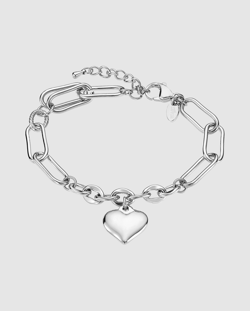 Pulseira Lotus Style Ls2334-2/1 Woman's Heart de Aço Inoxidável com Acabamento Brilhante e Motivo Coração Prateado-1
