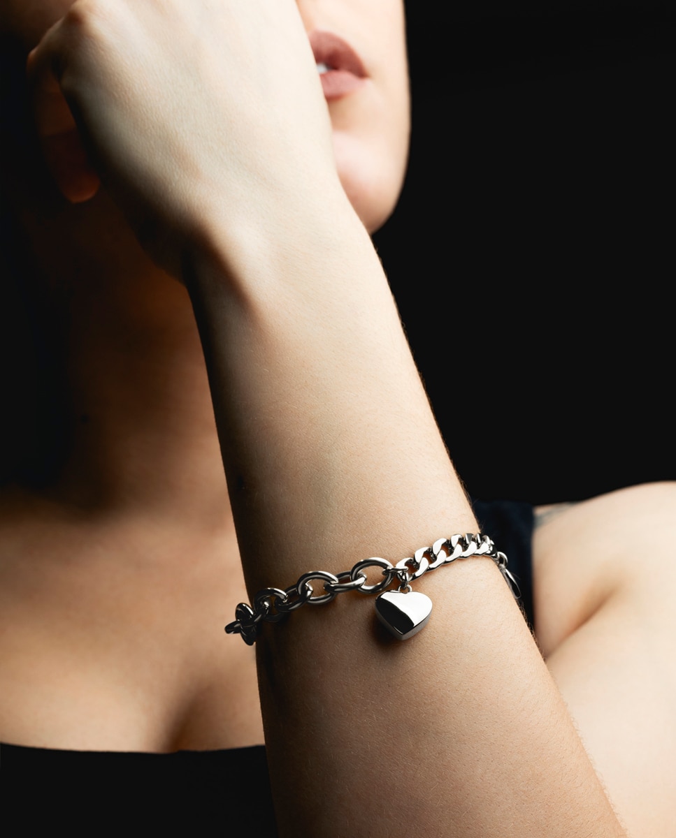 Pulseira Lotus Style Ls2335-2/1 Woman's Heart de Aço Inoxidável com Acabamento Brilhante e Zirconita e Motivo Coração Prateado-2