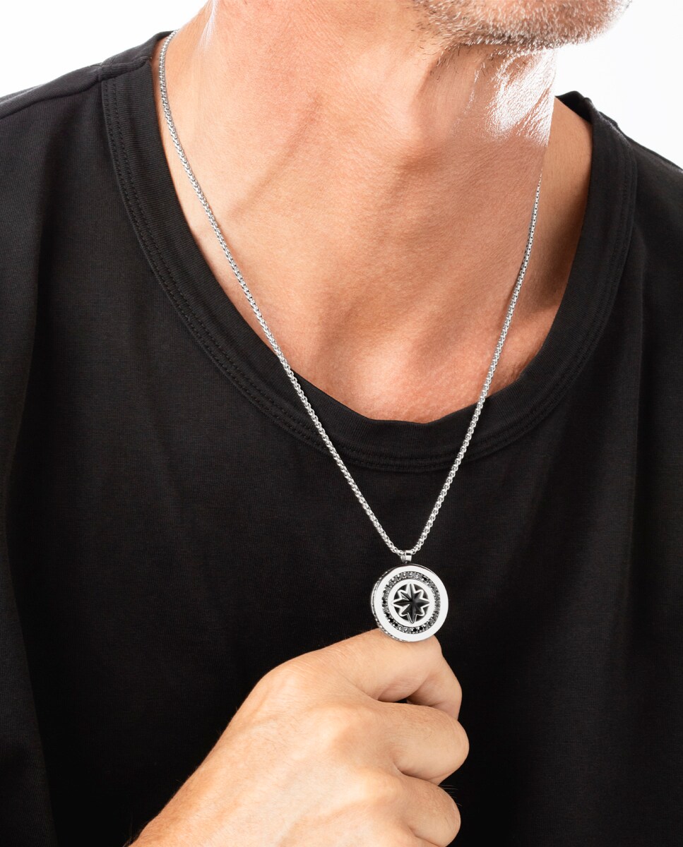 Collar de hombre Lotus Style LS2368-1/1 Men In Black de acero inoxidable acabado brillo y motivo fantasía Plata-2