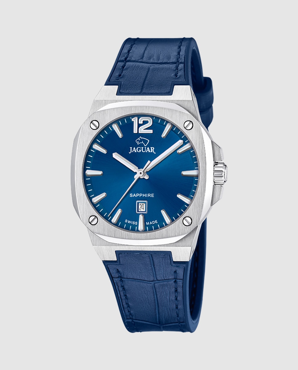 Relógio J1032/4 Swiss Made Rondcarre de Pele em Azul Azul-1