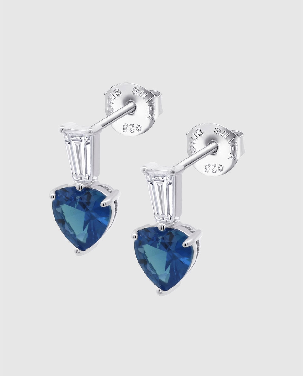 Pendiente lotus silver lp3893-4/3 colors de plata acabado brillo con circonita y motivo corazón - Azul Azul-1