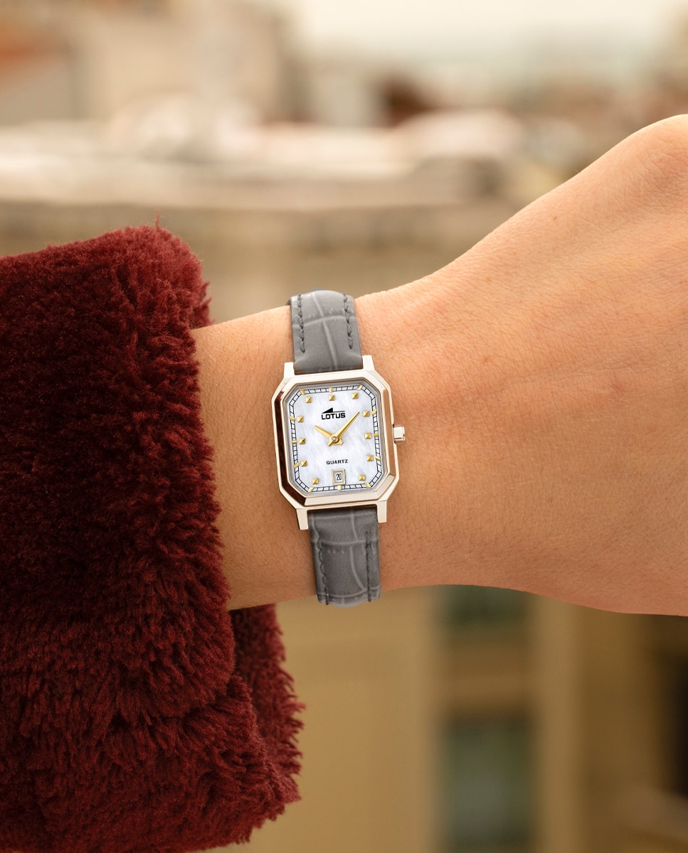 Reloj de mujer 19082/2 square series de piel - LOTUS - Gris Gris-5