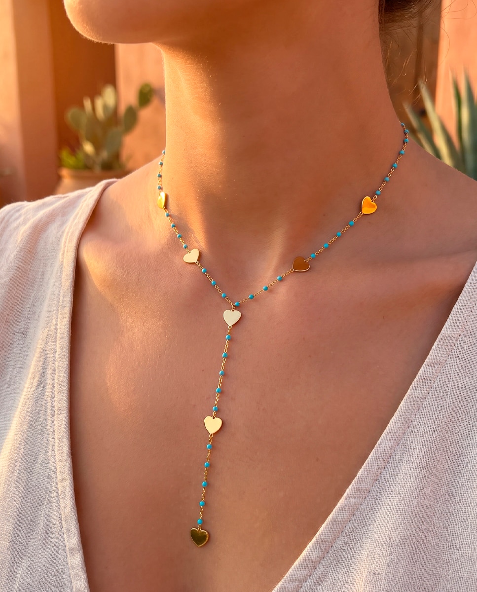 Imagen 2 de Collar boho style de acero inoxidable acabado brillo - LOTUS - Azul Azul