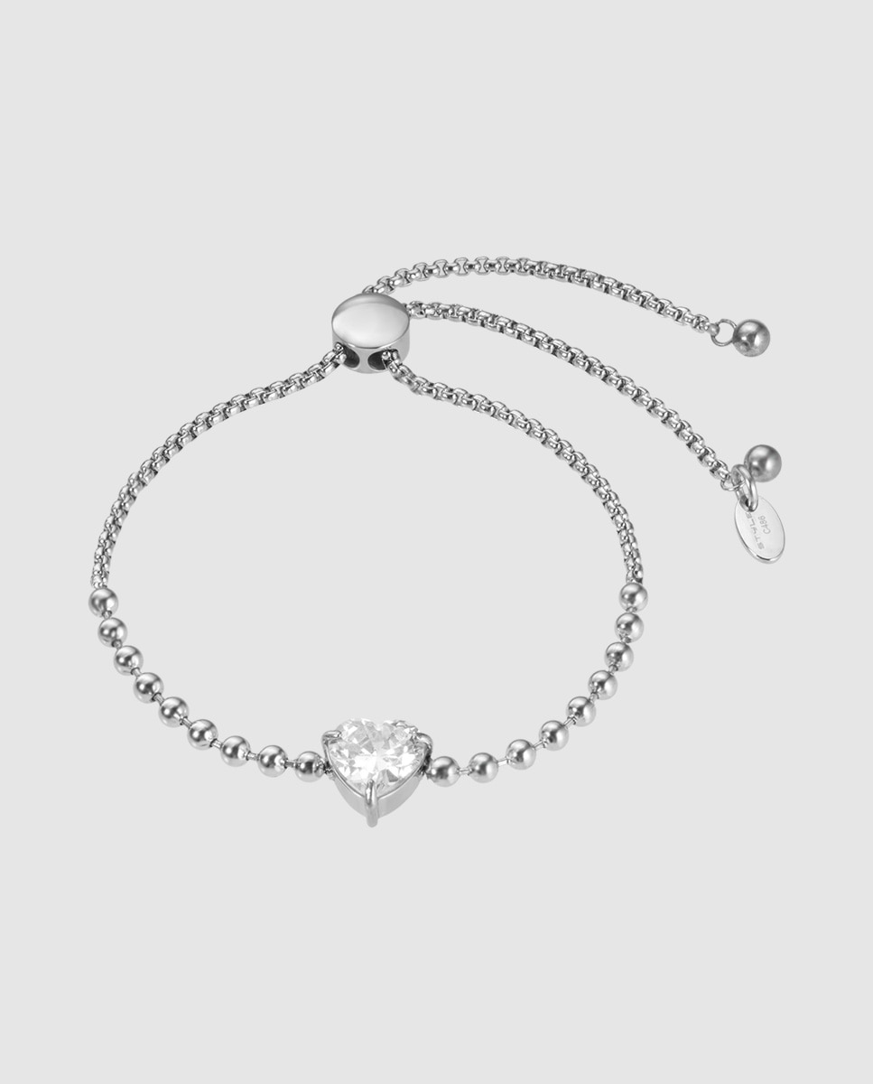 Imagen 1 de Pulsera iconic de acero inoxidable acabado brillo con circonita blanca (white cz) Blanco